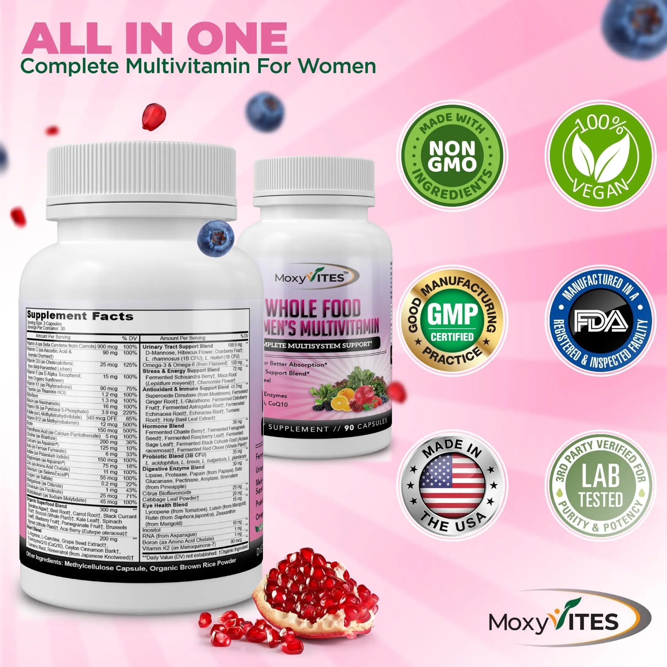 Methylated Multivitamin for Women with Iron - Womens Multivitamin with 44 Organic Whole Food & Fermented Nutrients MoxyVitesAu supplements