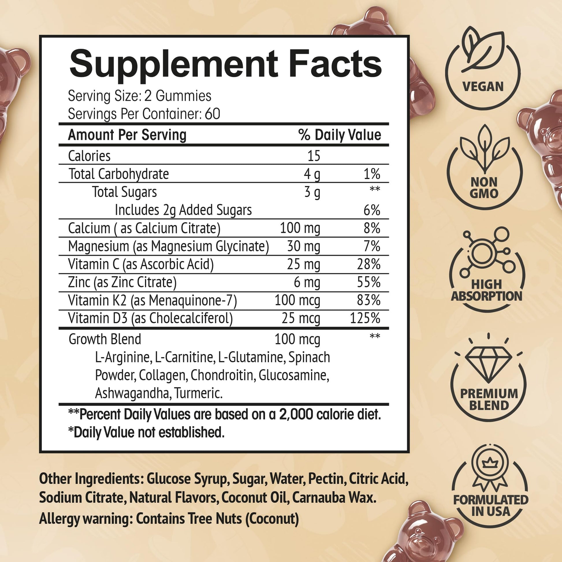 Height Growth Increase Vitamin Gummies, Calcium 100mg, Magnesium Glycinate 30mg, Zinc, Ashwagandha, Vitamin K2 D3 25mg Grow Tall Maximizer Supplement, Multivitamin for Kids, Teens Boy & Girl, Adults HighSpotAu supplements