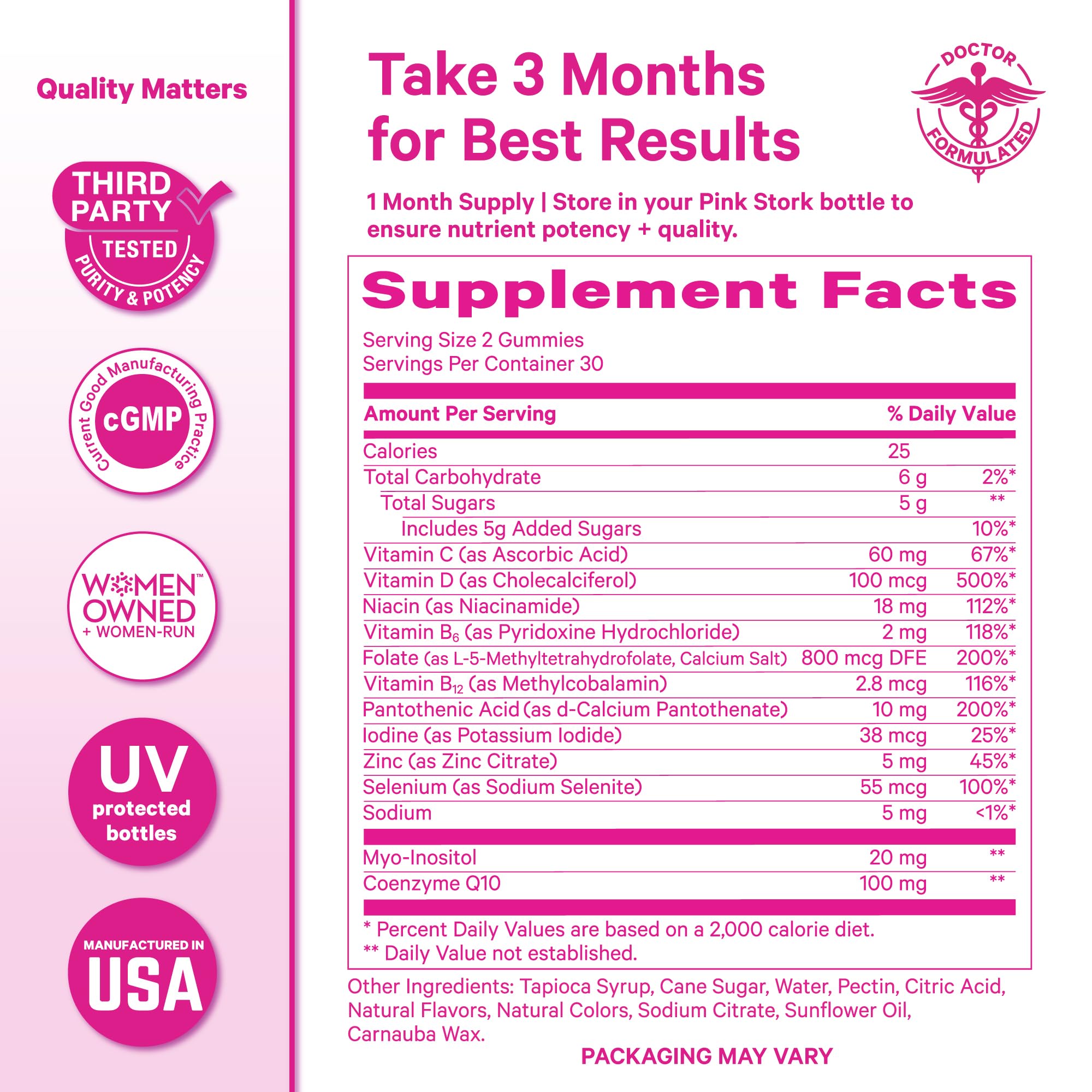 Pink Stork Premium Fertility Gummies | Fertility Supplements for Women with CoQ10, Myo-Inositol + Prenatal Vitamins | Conception Support | Hormone Balance for Women, Ovarian Care - 60 Gummies Pink StorkAu supplements