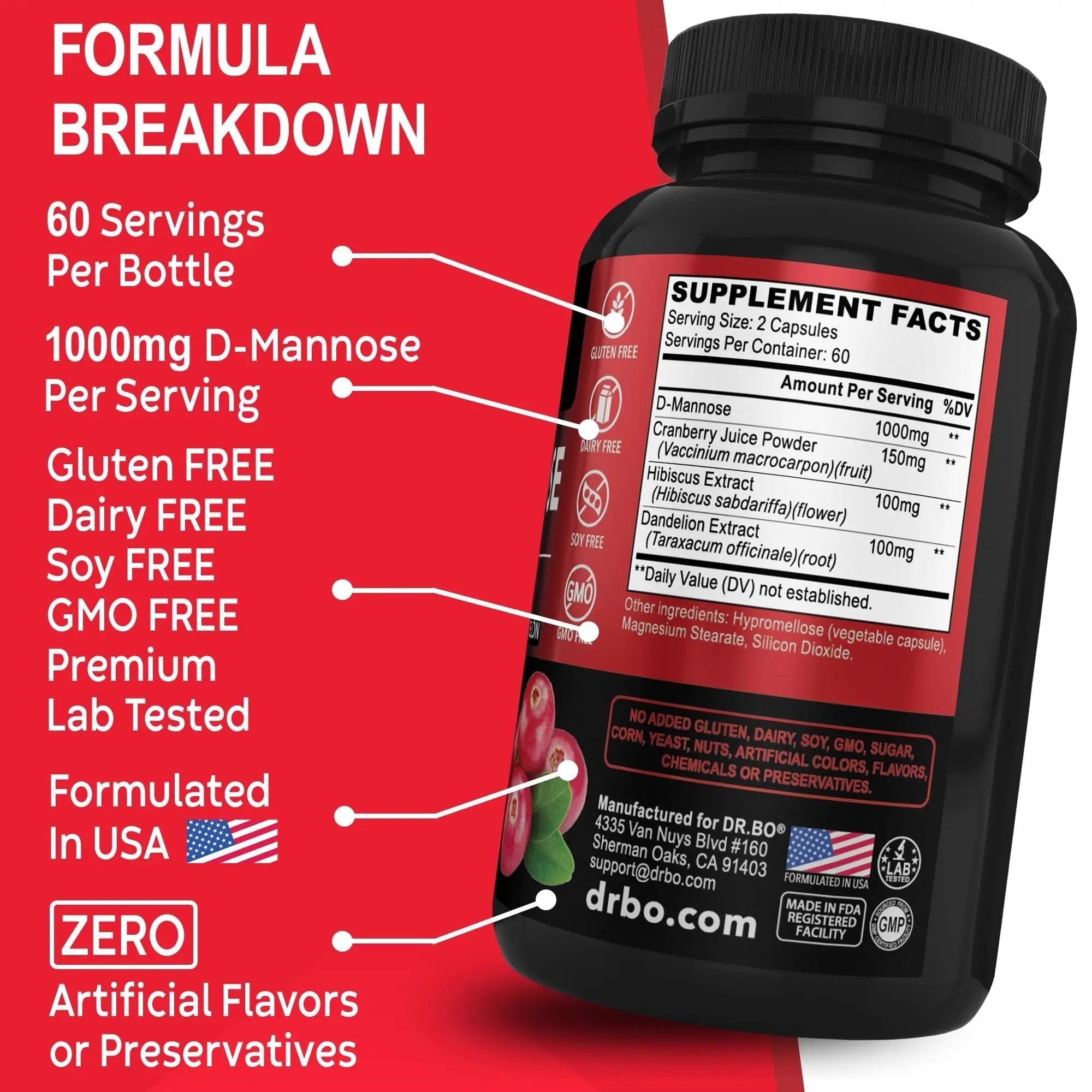 D Mannose Supplements for Women Pills - Natural D-Mannose 500mg Capsules, Cranberry DMannose Pills 1000mg Per Serving - Bladder Flush & Urinary Tract Cleanse Health Supplement - 120 Veg Capsules DR. BOAu supplements