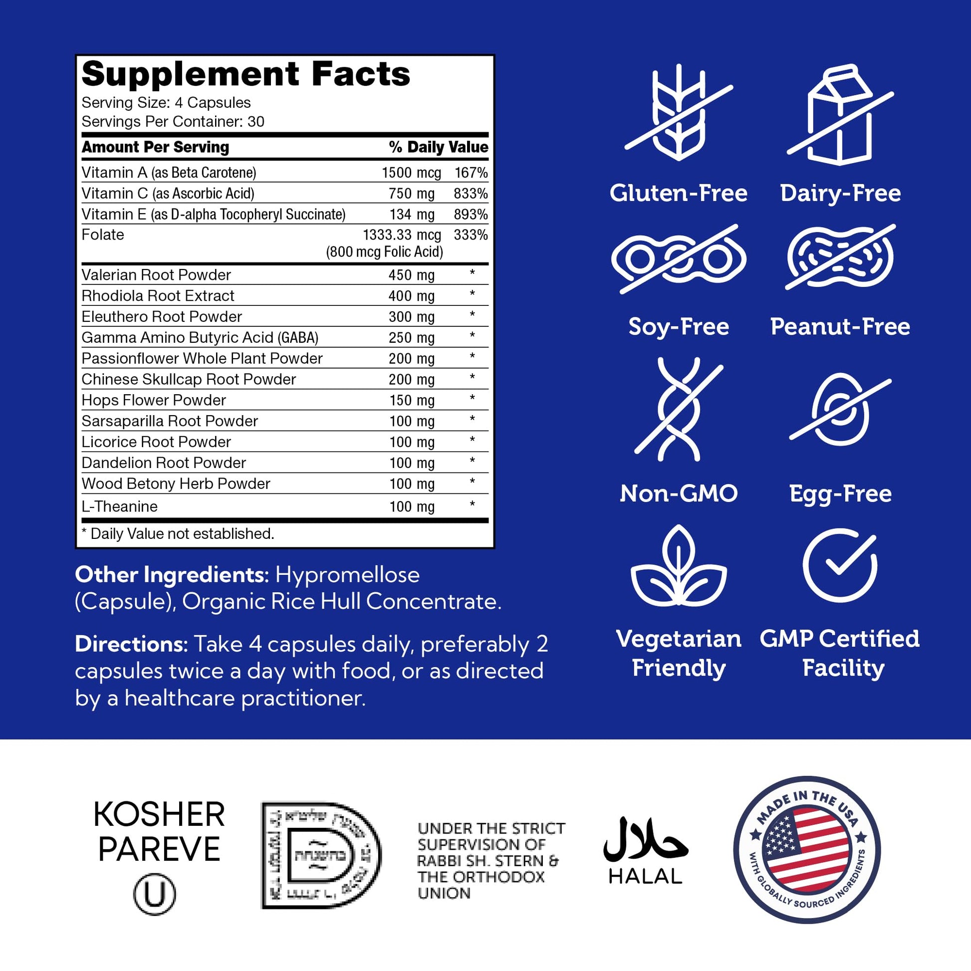 Zahler StressMaster, Relaxation Support Supplement, Promotes Natural Calm, Certified Kosher 120 Capsules ZahlerAu supplements