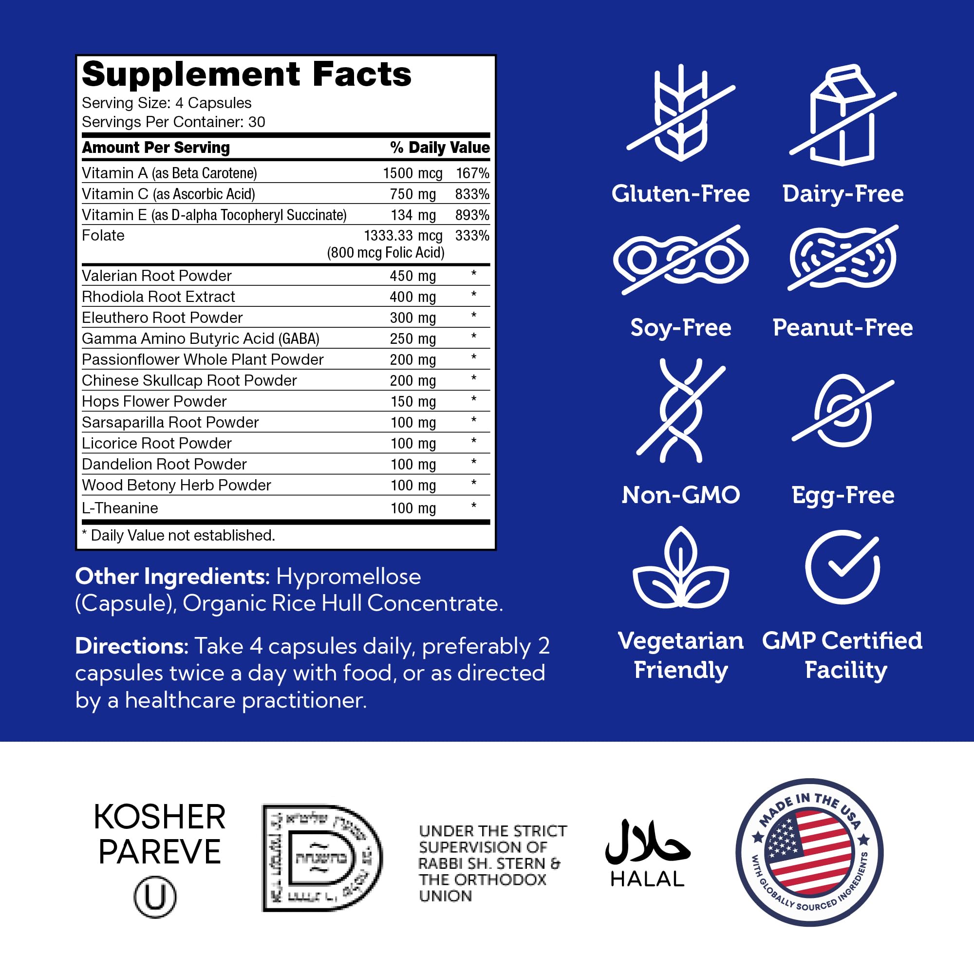Zahler StressMaster, Relaxation Support Supplement, Promotes Natural Calm, Certified Kosher 120 Capsules ZahlerAu supplements