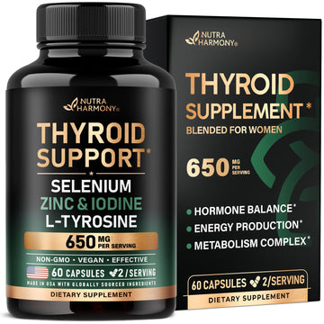 Thyroid Support for Women - Selenium 200 mcg | Astragalus | Zinc & Iodine | L-Tyrosine | Adaptogen Herbs - 21-in-1 Antioxidant & Immune Support - Made in USA - Vegan, Non-GMO, Lab Tested - 60 Capsules NUTRAHARMONYAu supplements
