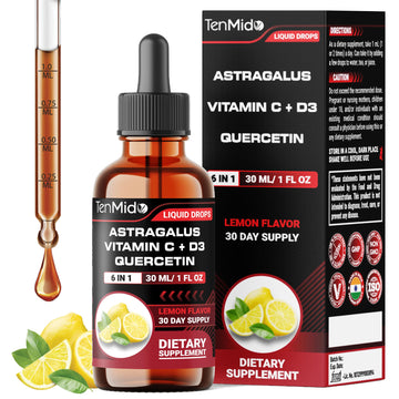 Tenmido 6-in-1 Astragalus Root Tincture - Herbal Extract Supplements with Quercetin, Rhodiola Rosea, Vitamin D3, Vitamin C, and Zinc - Vegan, Non-GMO - 30ml 1 Fl Oz TenmidoAu supplements