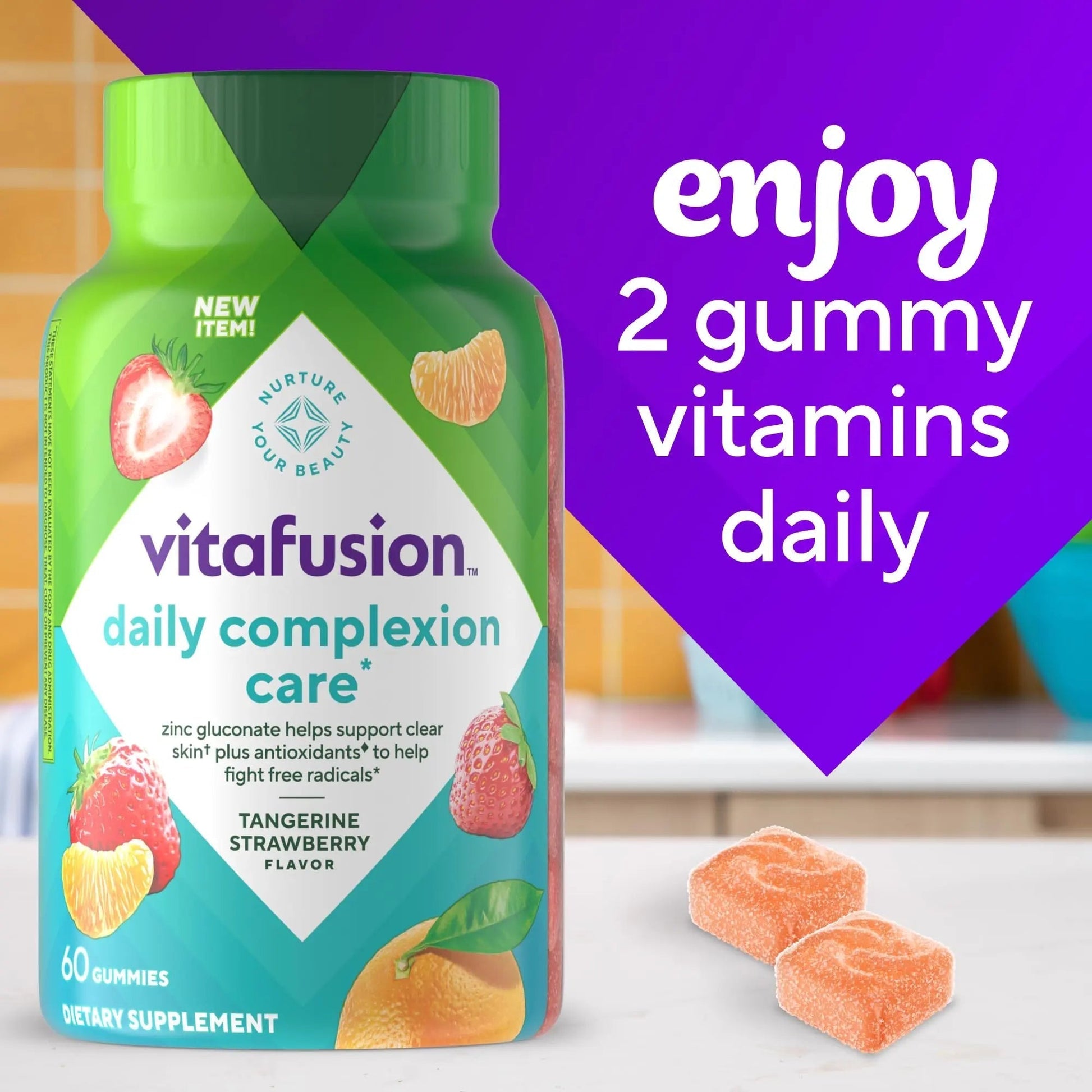 vitafusion Daily Complexion Care (1), Beauty Supplement Helps Support Clear Skin (1) (2) with Zinc Gluconate, Plus Vitamins E & C VitafusionAu supplements