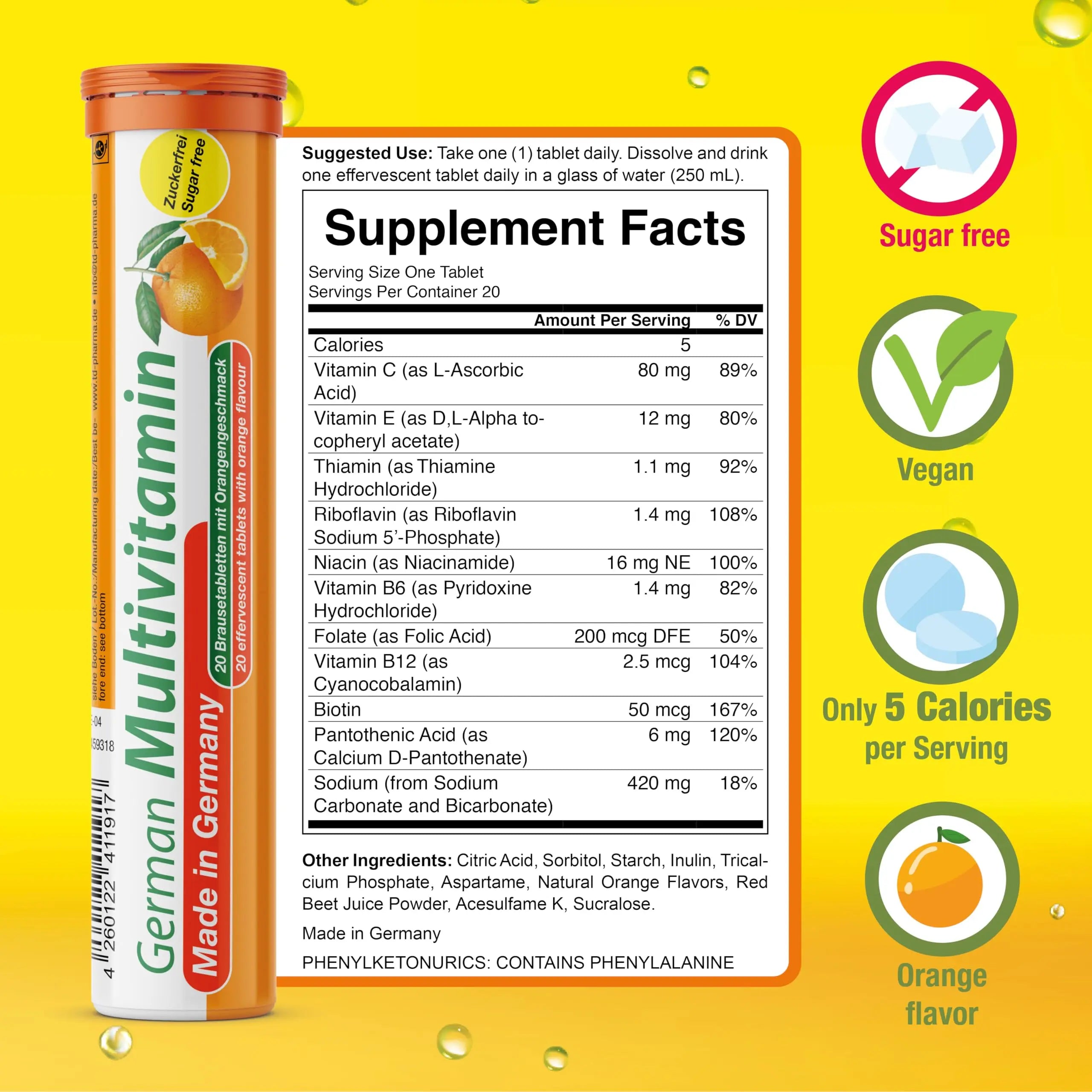 T&D German Multvitamin 10 Vitamins - 40 Vegan Drink Effervescent Tablets - Orange Flavor T&DAu supplements