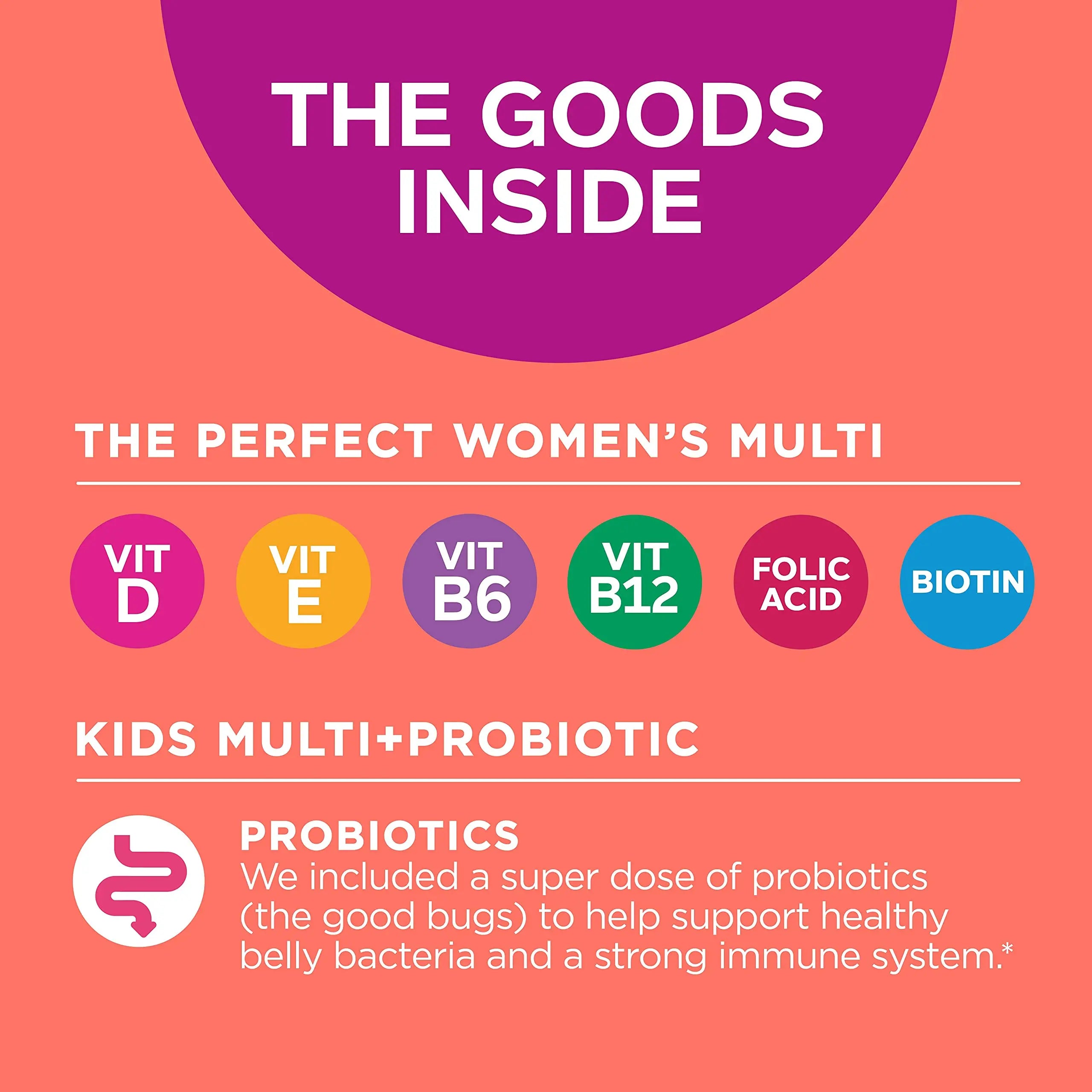 OLLY Gift, Family 2 Pack: Women's Multivitamin Gummy (90 Count), Kids Multivitamin + Probiotic Gummy (70 Count), Vitamins A, D, C, E, B, Chewable Supplement OLLYAu supplements
