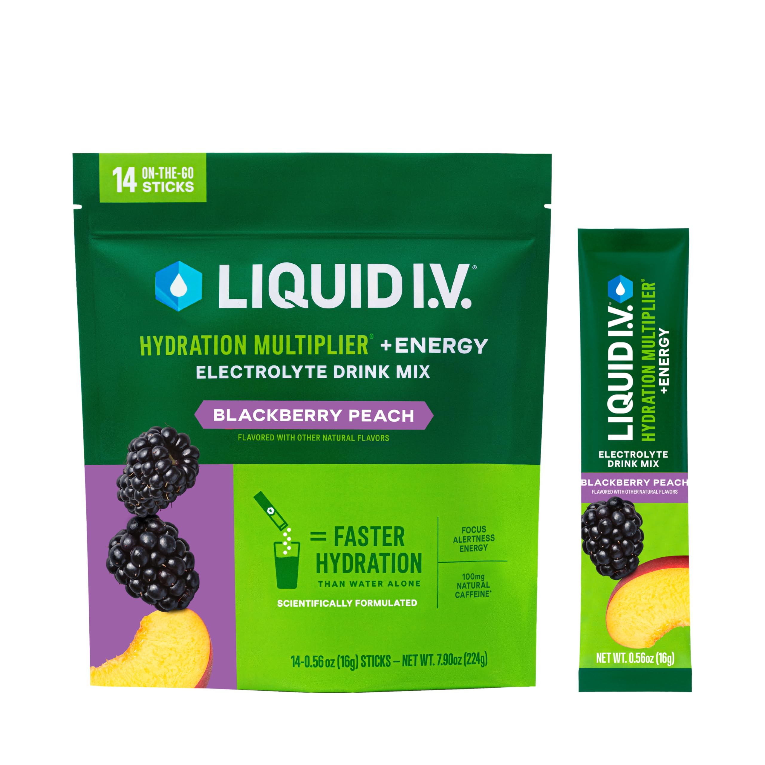 Liquid I.V.® Hydration Multiplier +Energy | Blackberry-Peach | Electrolyte Powder Drink Mix | 1 Pack (14 Servings) Liquid I.V.US supplements
