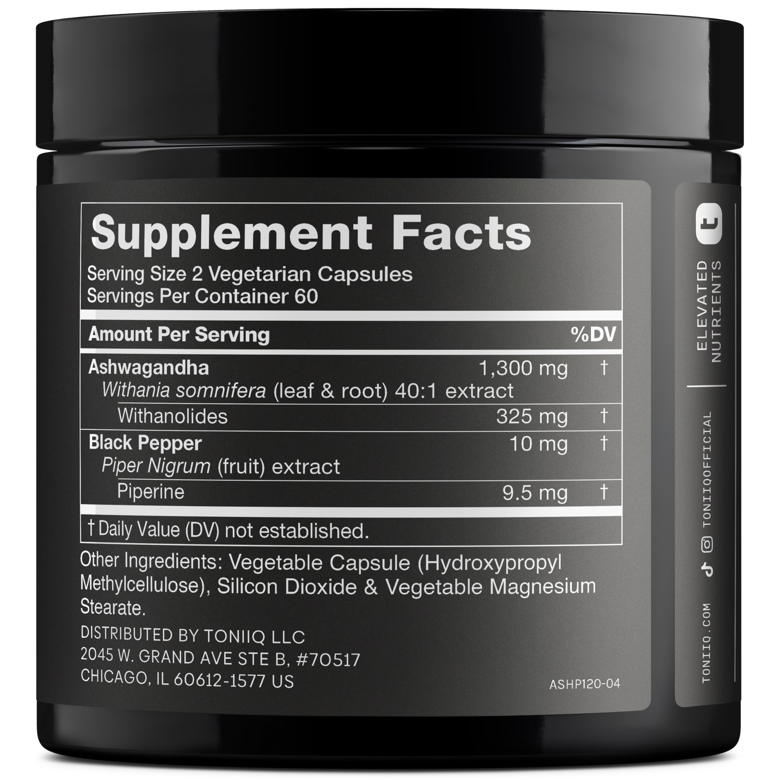 Toniiq Ashwagandha – 40:1 Concentrated Extract – 25% Withanolides – Wild Harvested in India – Highly Bioavailable with Black Pepper – Third-Party Tested – 120 Capsules - 1,300mg per Serving ToniiqAu supplements
