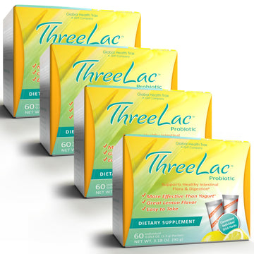 GHT - ThreeLac Lemon Probiotic Drink Mix for Digestive Health - Advanced Probiotic Powder Formula for Men, Women, and Kids - Immune Support & Gut Balance, Non-GMO - 240 Packets ght Global Health TraxAu supplements