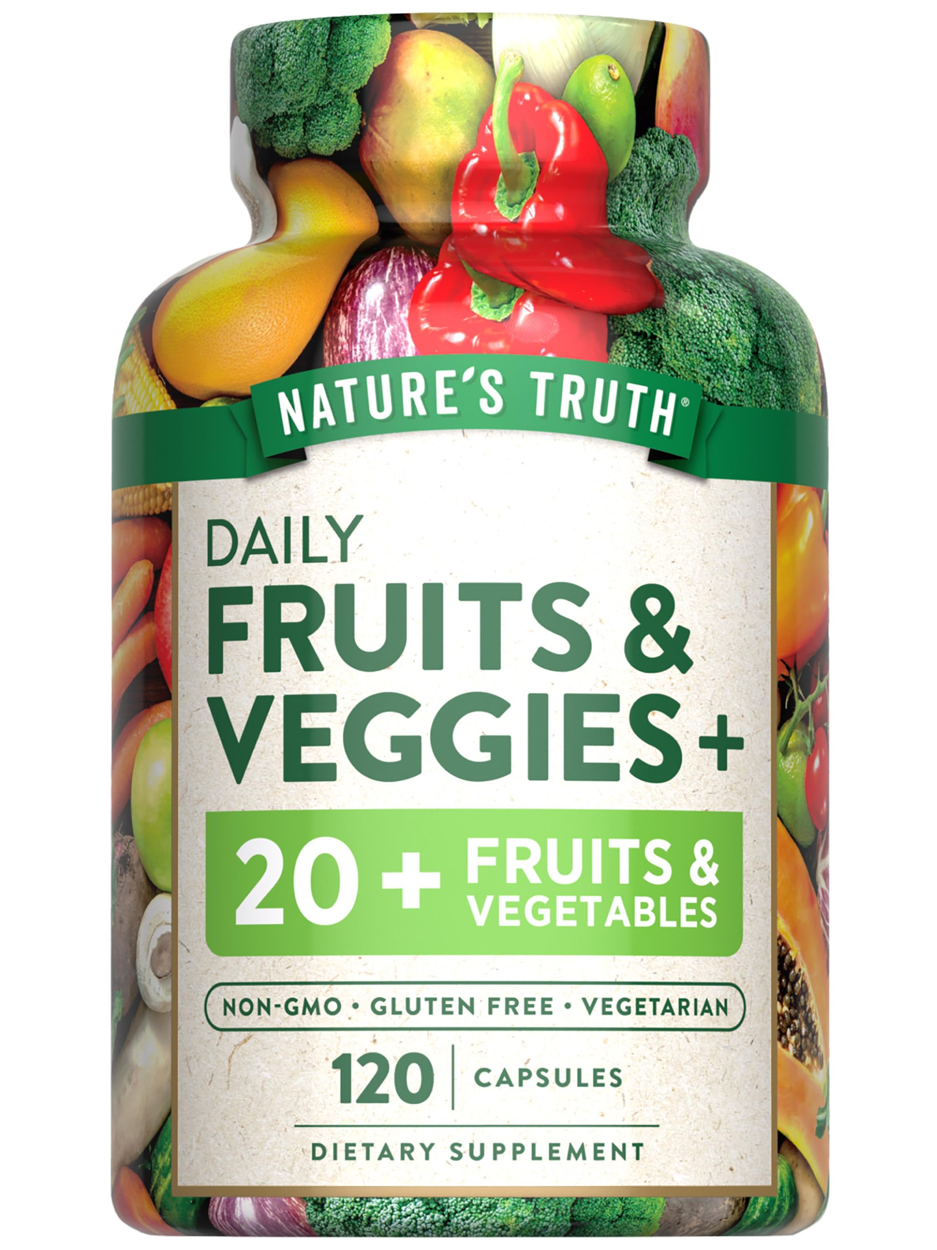 Nature's Truth Fruit and Veggies Supplement | 120 Vegetarian Capsules | 20+ Fruits & Vegetables | Vegetarian, Non-GMO, and Gluten Free Supplement Nature's TruthAu supplements