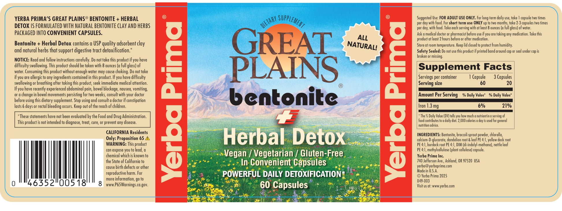 Yerba Prima Bentonite Clay Plus Herbal Detox - 60 Veggie Capsules - Natural Cleansing Supplement Yerba PrimaAu supplements