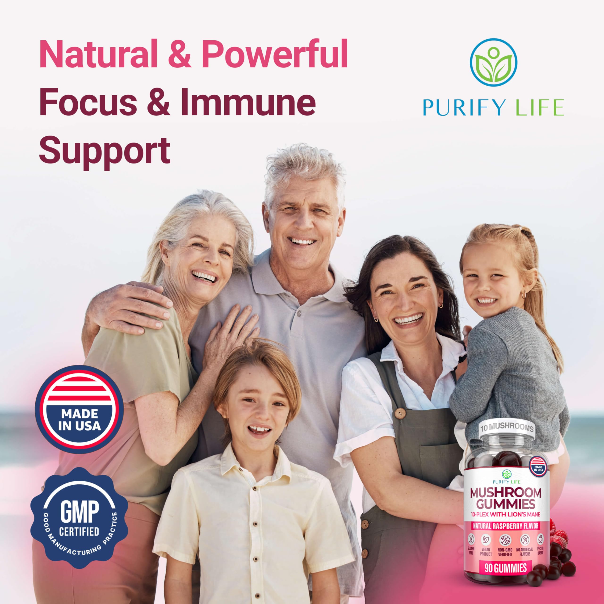 World's First Mushroom Complex Gummies with Lions Mane, Immune Support & Stress Relief, Nootropic Mushroom Supplement for Adults & Children (90 Chews 2500mg/serving) Purify LifeAu supplements