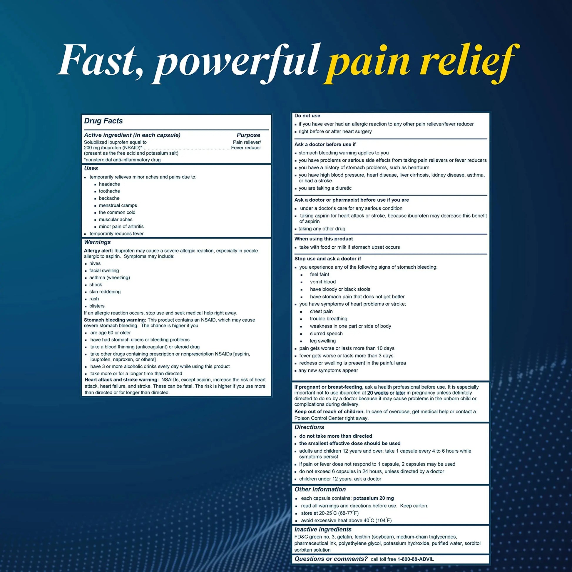 Advil Liqui-Gels Pain Reliever and Fever Reducer, Pain Medicine for Adults with Ibuprofen 200mg for Headache, Backache, Menstrual Pain and Joint Pain Relief - 50x2 Liquid Filled Capsules AdvilAu supplements