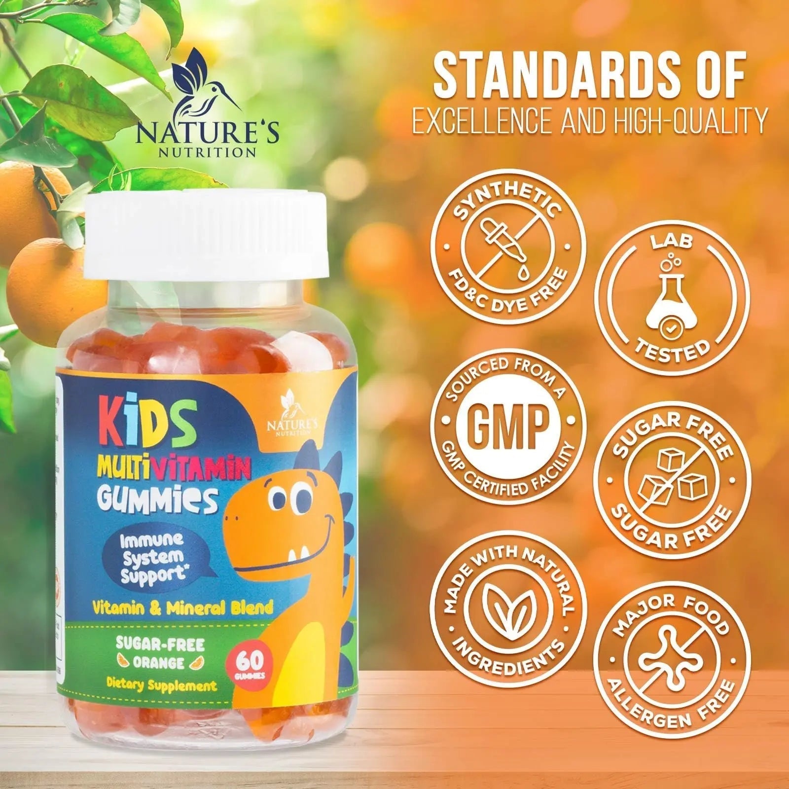 Kids Multivitamin Gummies - Improved Sugar-Free Formula - 100% Daily Folate, Kids Vitamins with Essential Vitamins A, C, D3, E, B6, B12 Nature's NutritionAu supplements
