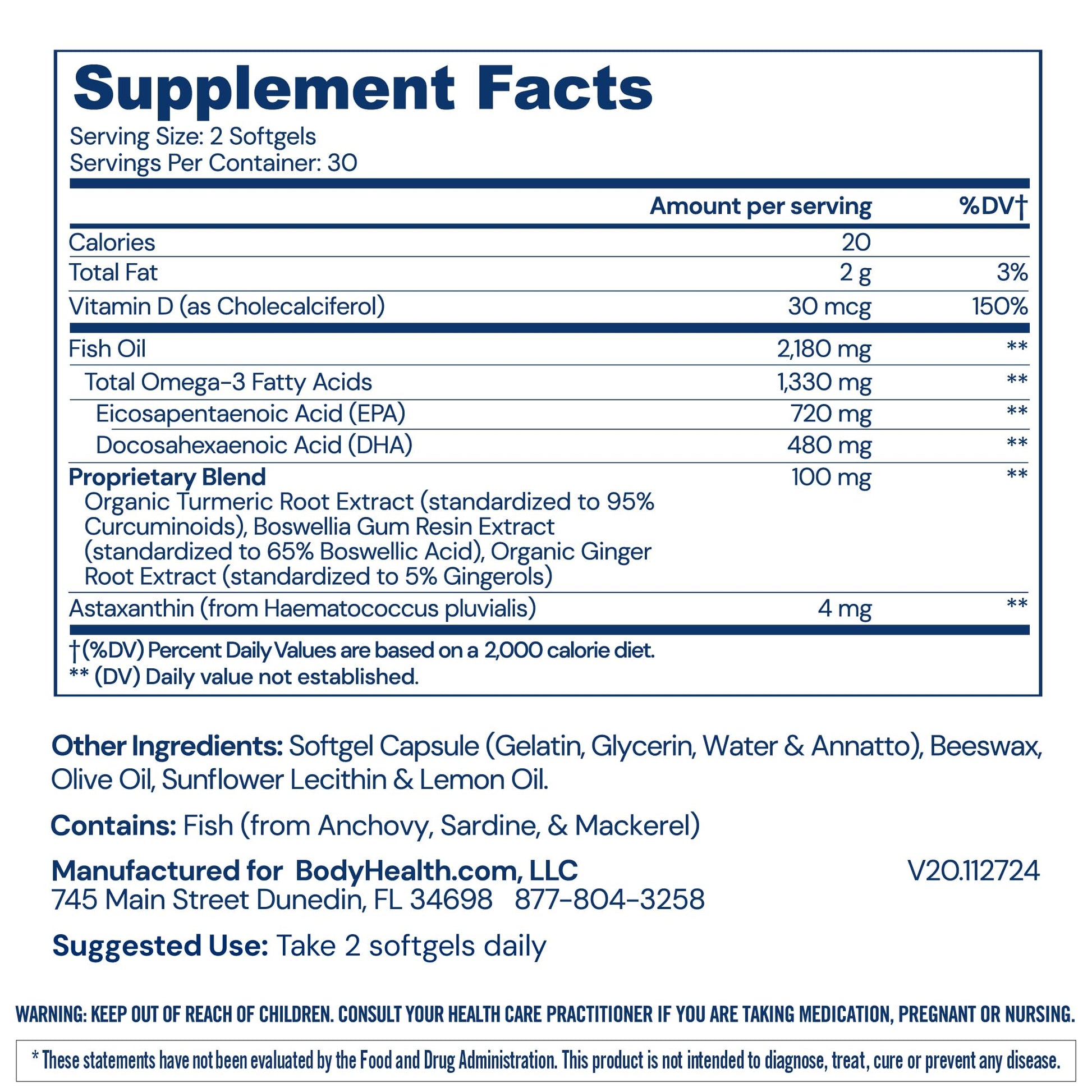 BodyHealth Omega 3 Health, Fish Oil Supplement for Women and Men, Heart and Brain Health, Fish Oil Pills, Fatty Acid Supplements, Omega 3 Vitamins - 60 Soft Gels BodyHealthAu supplements