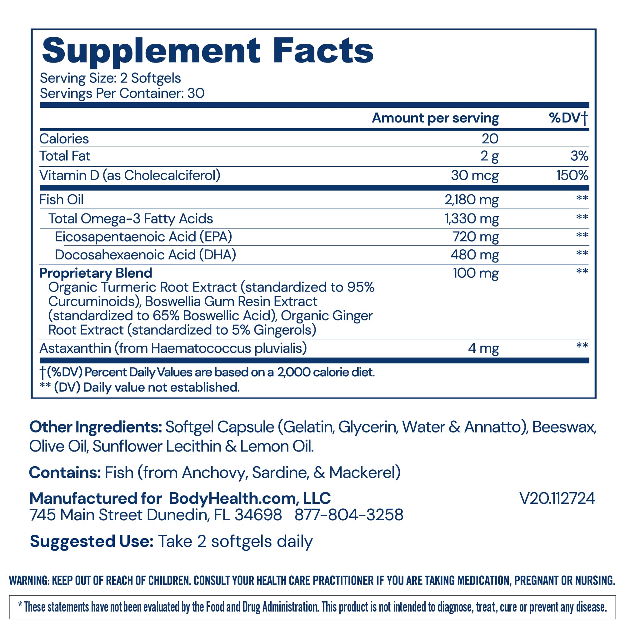 BodyHealth Omega 3 Health, Fish Oil Supplement for Women and Men, Heart and Brain Health, Fish Oil Pills, Fatty Acid Supplements, Omega 3 Vitamins - 60 Soft Gels BodyHealthAu supplements