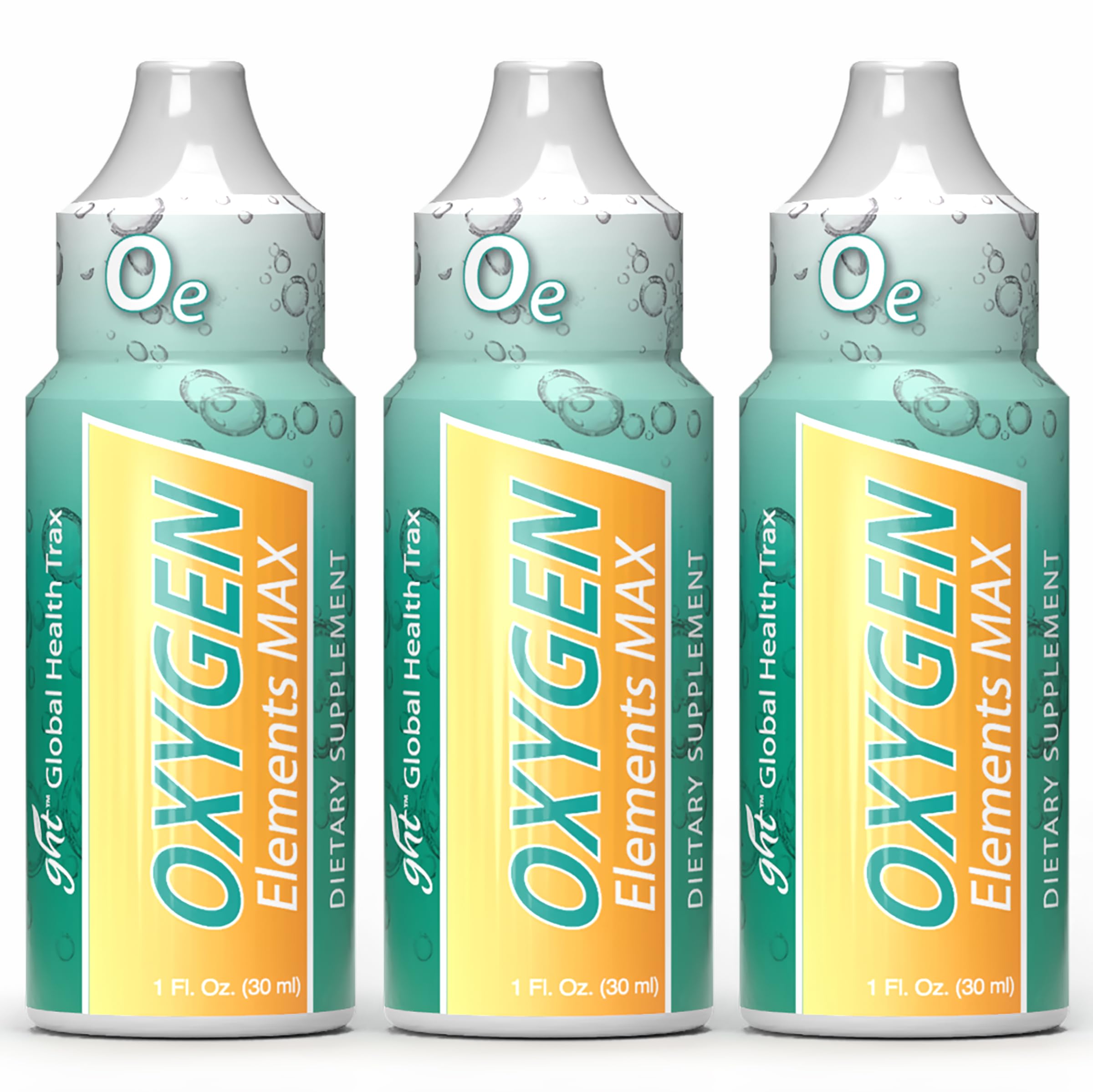GHT Oxygen Elements Max Liquid Oxygen Drops in 1 Ounce Bottle, Portable Supplement - Bolster Endurance and Stamina, Cleanse Cells (3 Pack) ght Global Health TraxAu supplements