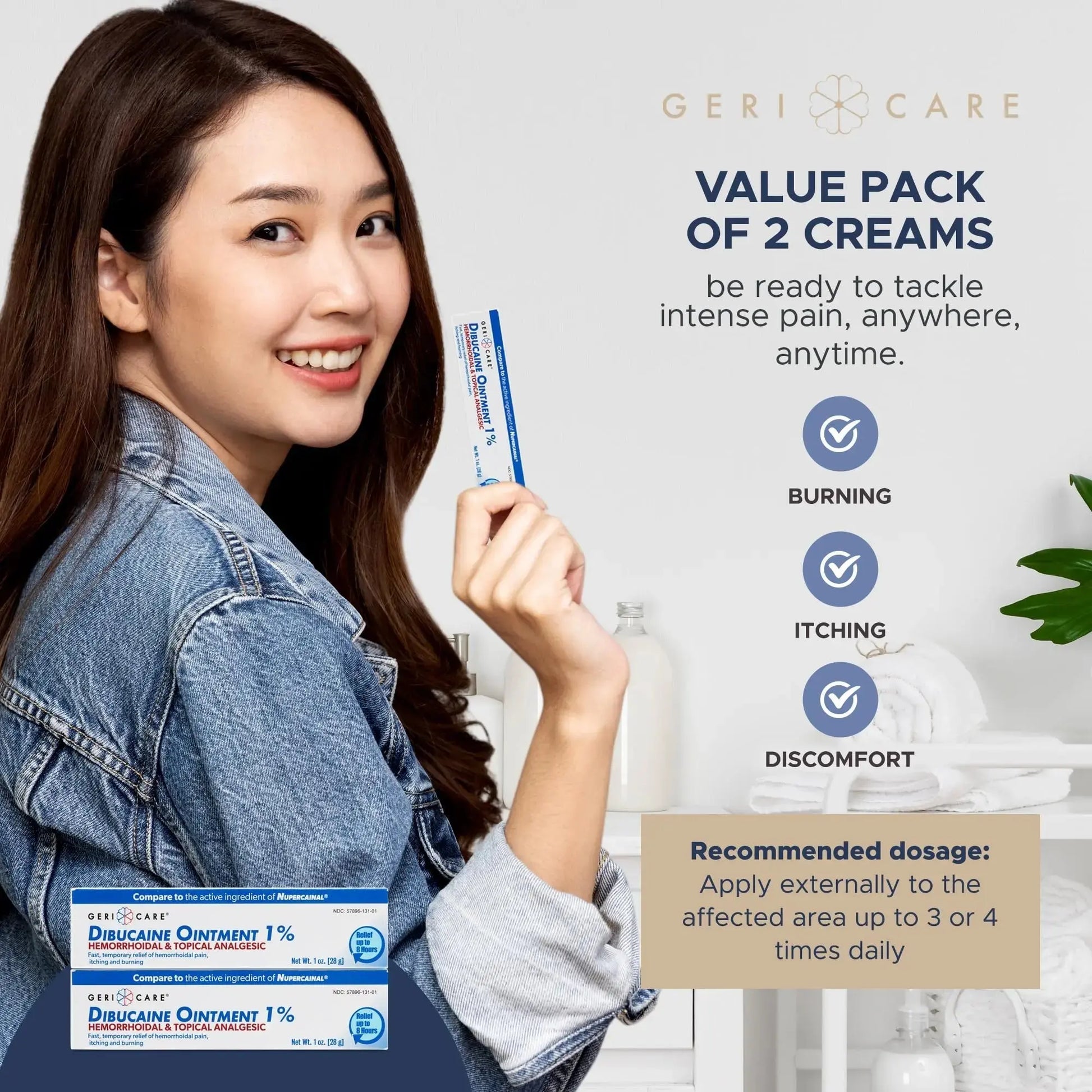 GeriCare Dibucaine Hemorroid Ointment 1% Pain-Relief Hemorrhoid Cream |Hemorroidal & Topical Analgesic| Quick Relief from Burning & Itching | Fast-Acting External Hemorrhoid Treatment 1oz (2 Pack) GeriCareAu supplements