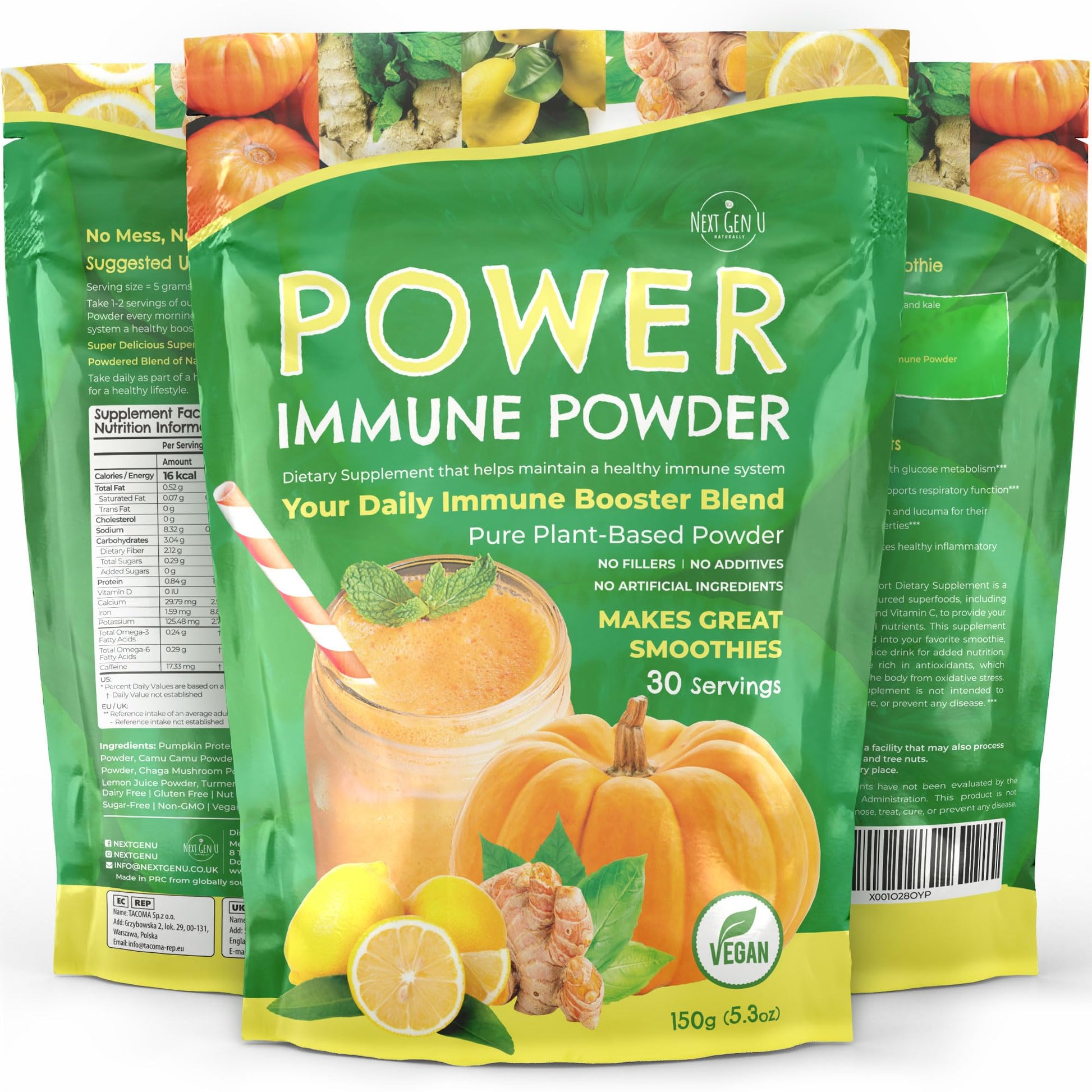 Immune Support - Supplement Powder 150g - Superfood Booster for Adults - Natural Immunity Defense - Daily Drink Mix for Women & Men - Plant Based, Vegan & Gluten Free Smoothie Boost by NextGenU NGU Next Gen UAu supplements