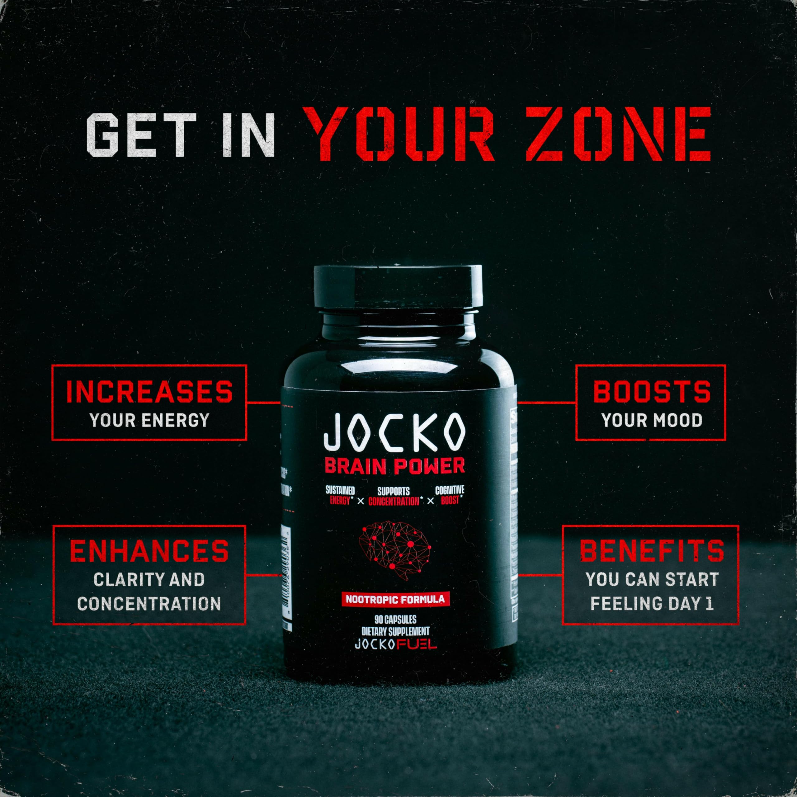 Jocko Fuel Brain Power - Nootropic Dietary Supplements for Memory & Focus wiht L Theanine, L Carnitine- Energy & Focus Supplement (90 Capsules) Jocko FuelAu supplements