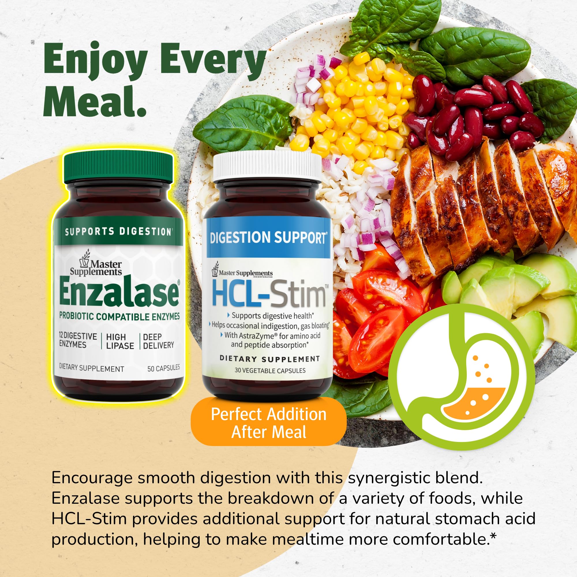 Master Supplements Enzalase - 50 Capsules, Pack of 3 - Probiotic Compatible Enzymes - Provides Digestive Boost + Gas & Bloating Relief - Gluten Free - 150 Total Servings ENZALASEAu supplements