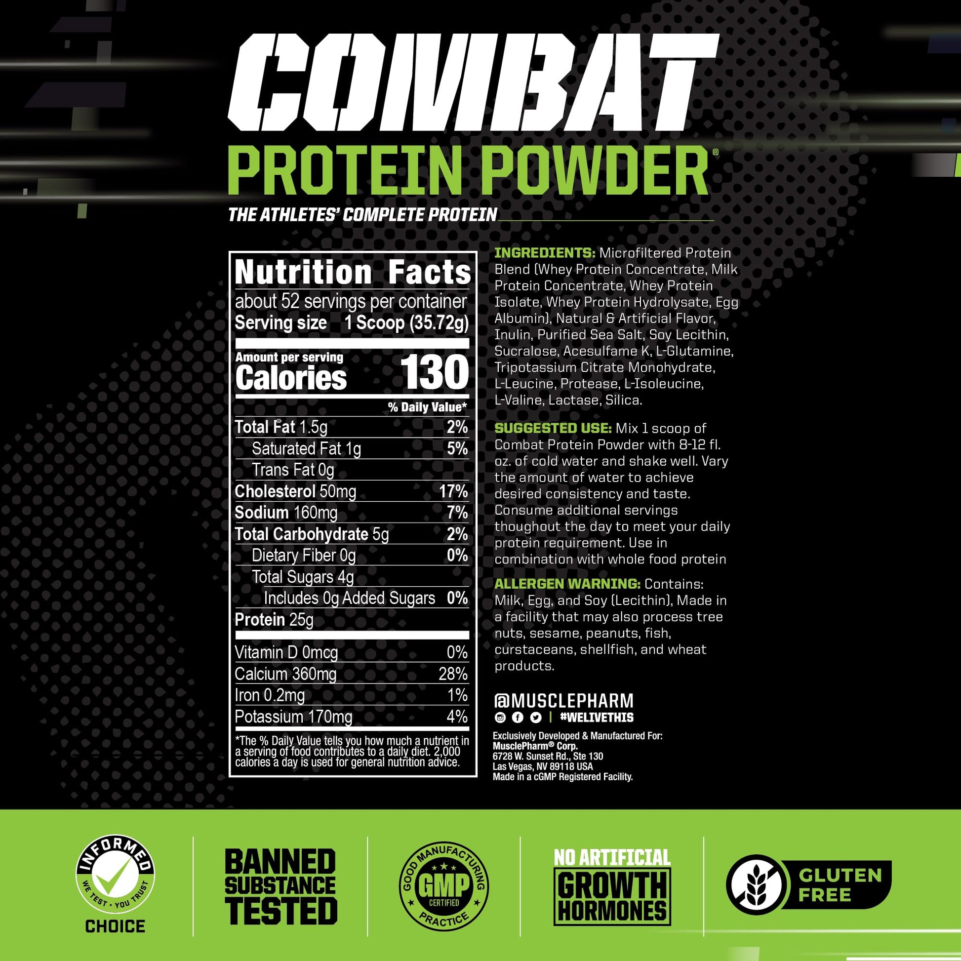 MusclePharm Combat Protein Powder, Banana Cream - 4 lb - Gluten Free - 52 Servings Muscle PharmAu supplements