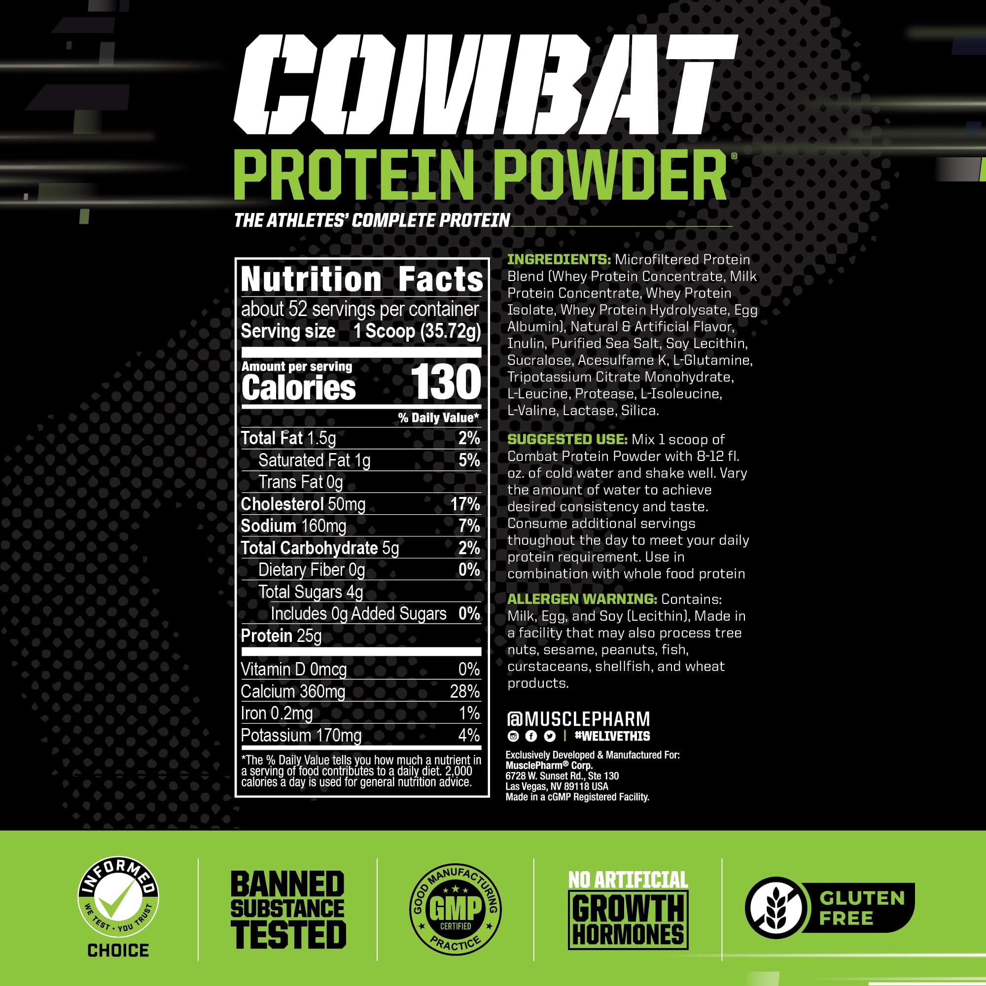 MusclePharm Combat Protein Powder, Banana Cream - 4 lb - Gluten Free - 52 Servings Muscle PharmAu supplements