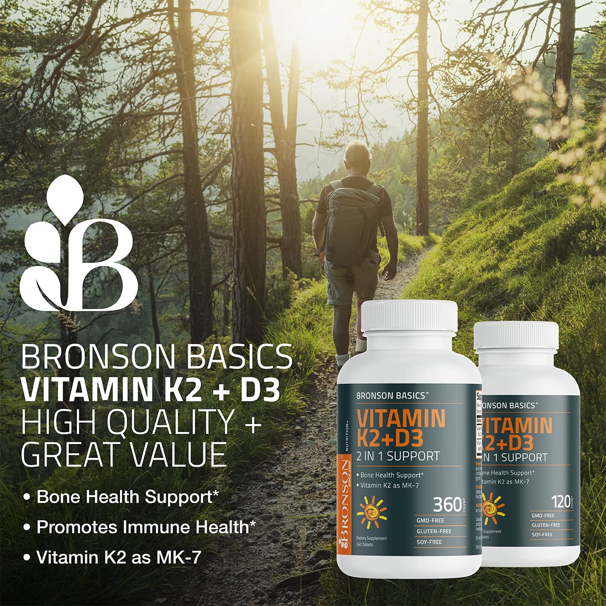 Bronson Basics Vitamin K2 D3 (MK7) Supplement Non-GMO Formula 5000IU (125 mcg) BronsonUS supplements