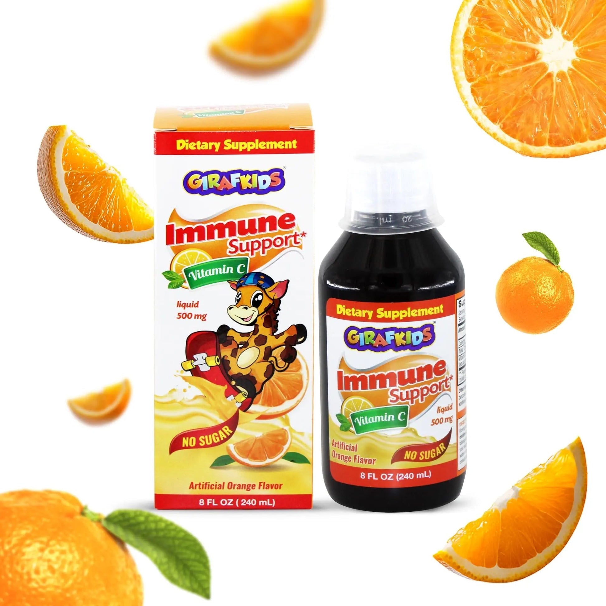 GirafKids Multivitamin Syrup + Liquid Vitamin C Bundle for Kids Ages 4+ | Omega-3, Beta Glucan, Folic Acid & Antioxidant Support | Peach & Orange Flavors PHARMADELAu supplements