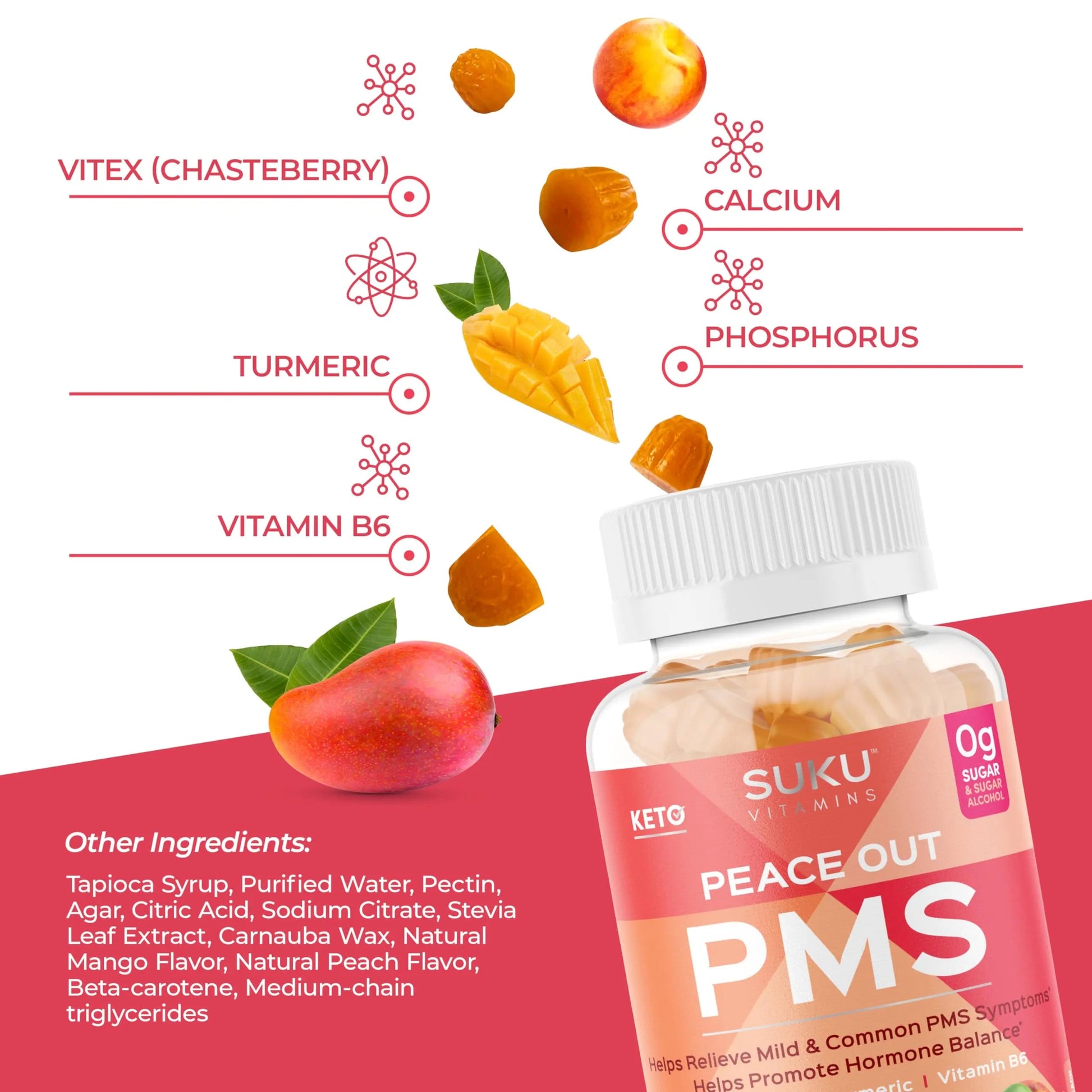 SUKU Vitamins - PMS Gummy Supplement with Chasteberry to Relieve PMS and Menopause Peach Mango Gummies (50 Count) SUKUAu supplements