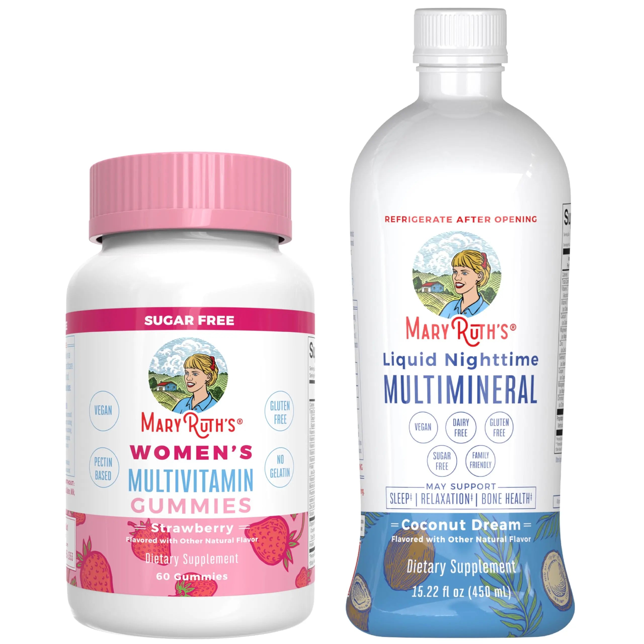 MaryRuth's Multivitamin Gummies for Women (Strawberry) & Liquid Nighttime Multimineral (Coconut, 15.22oz) | Clean Label Project Verified MARYRUTH'SAu supplements