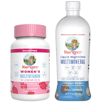 MaryRuth's Multivitamin Gummies for Women (Strawberry) & Liquid Nighttime Multimineral (Coconut, 15.22oz) | Clean Label Project Verified MARYRUTH'SAu supplements