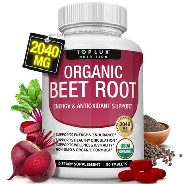 Organic Beet Root Powder Tablets - 2040mg Natural Nitric Oxide Beets to Support, Energy TopluxAu supplements