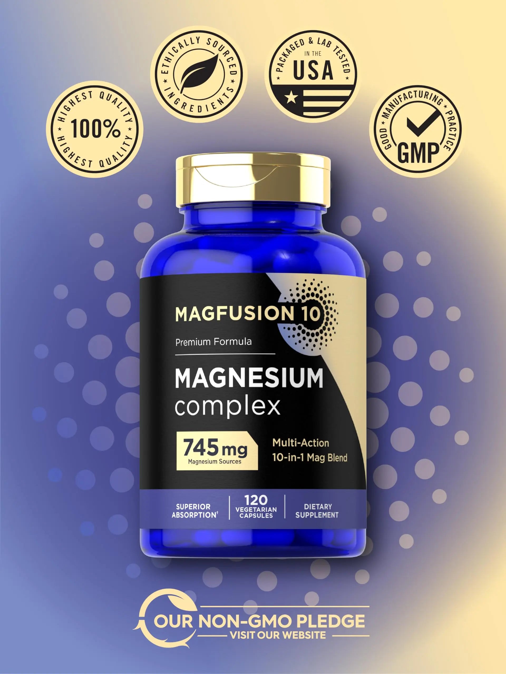 Magfusion-10 Magnesium Complex Supplement 745mg | 120 Capsules | 10 in 1 Blend | Vegetarian, Non-GMO, Gluten Free Magfusion-10nz supplements