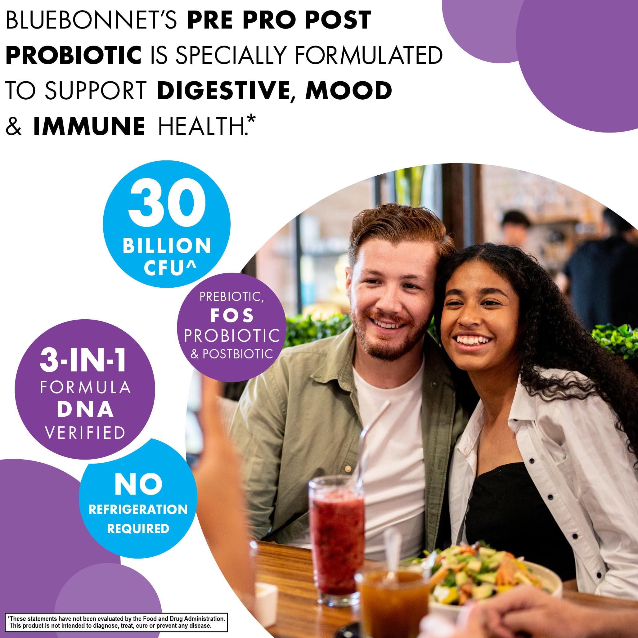 BlueBonnet Nutrition Pre Pro Post Probiotic 30 Billion CFU^ Shelf Stable – for Women & Men Digestion, Gut, Mood, Immune* - Free of Dairy, Gluten & Soy - Non-GMO - 30 Vegetable Capsules, 30 Servings BlueBonnetAu supplements