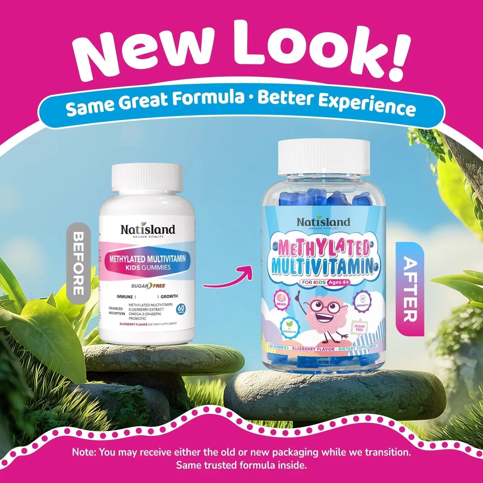 Kids Methylated Multivitamin - MTHFR Multivitamin for Kids & Teens 4+, L Methylfolate & B12, 13 Vitamins, Vegan Omega-3 NATISLANDAu supplements