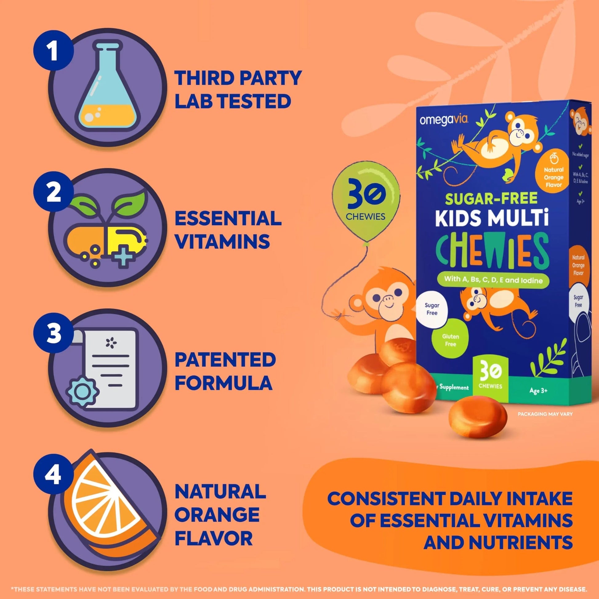OmegaVia Sugar Free Kids Multivitamin Chewies - Daily Chewable Gummy Vitamins for Kids 3+ OmegaViaAu supplements