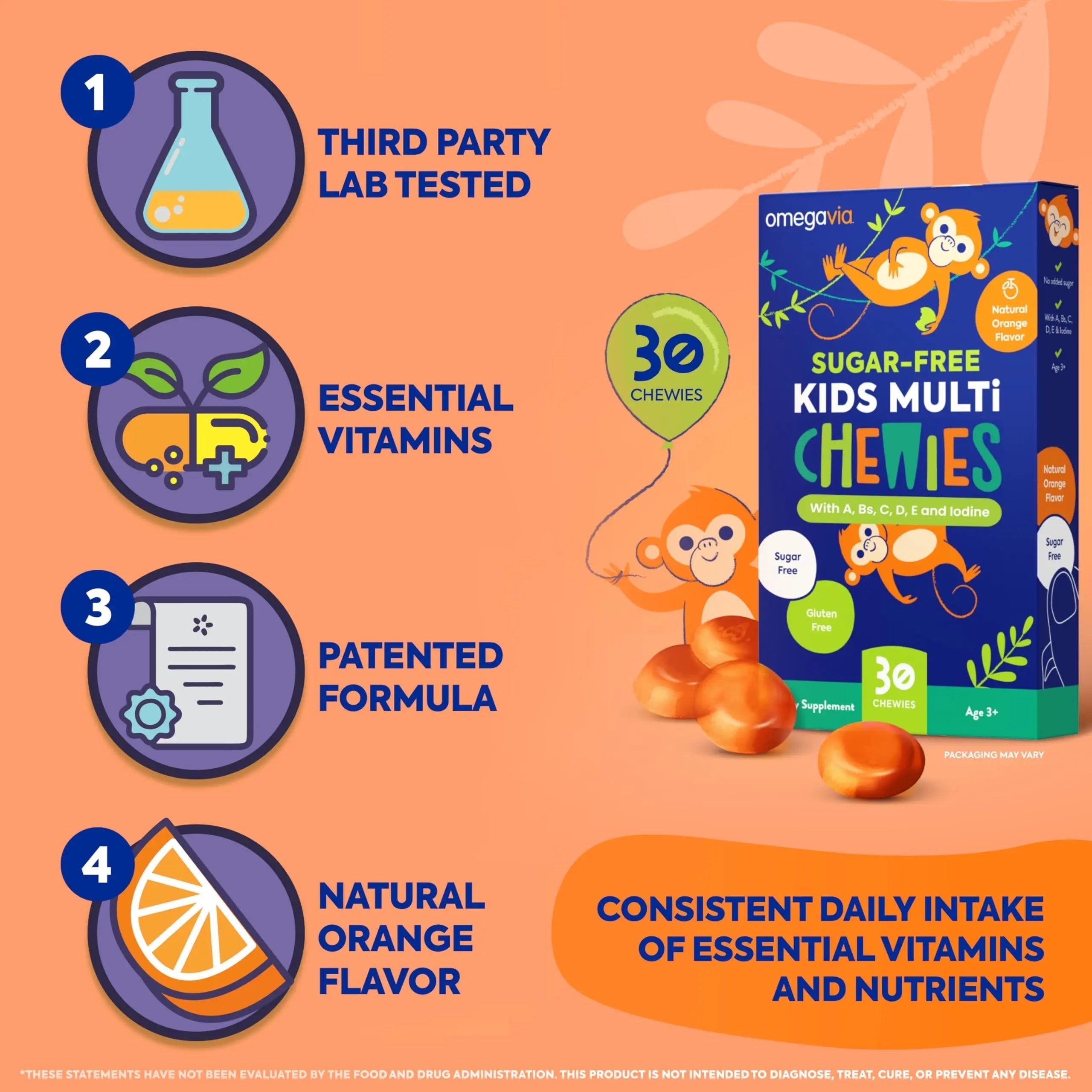 OmegaVia Sugar Free Kids Multivitamin Chewies - Daily Chewable Gummy Vitamins for Kids 3+ OmegaViaAu supplements