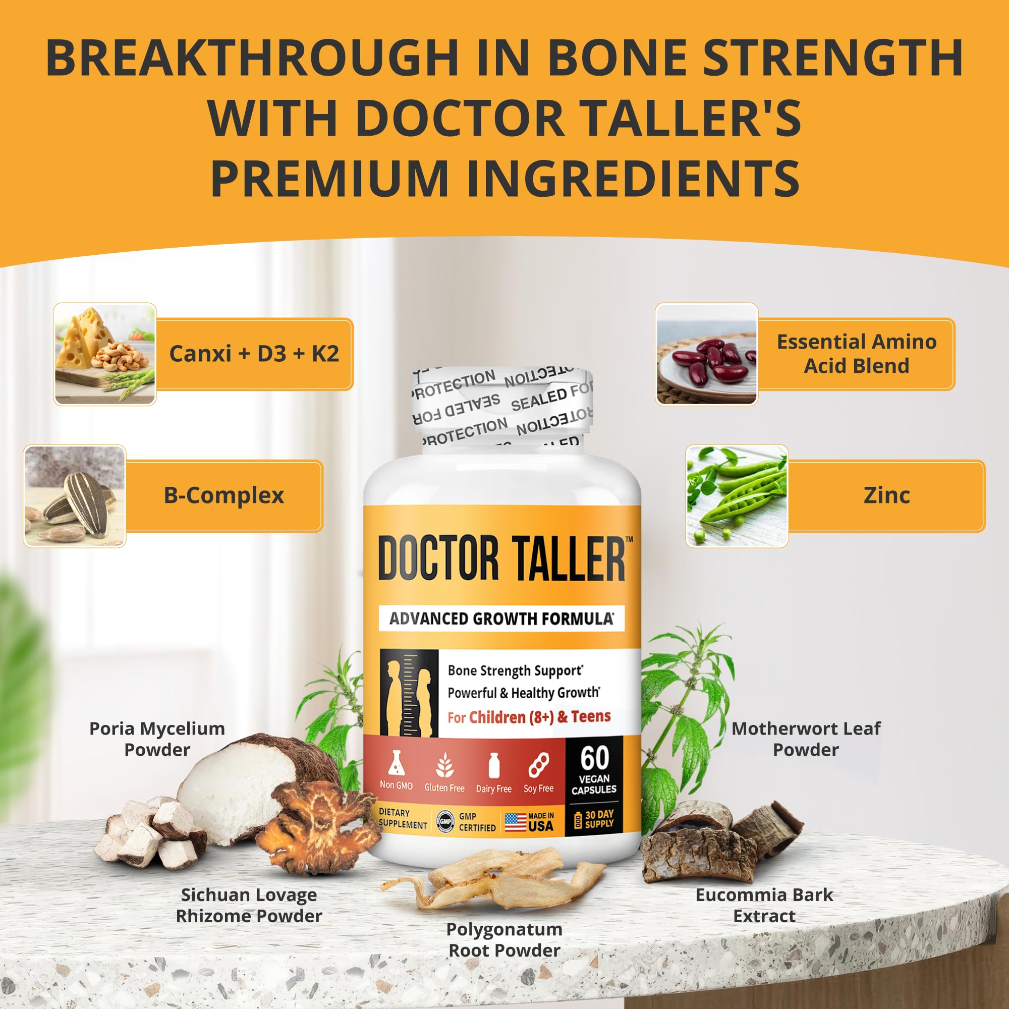 NuBest Doctor Taller - Bone Strength Supports, Enhance Immune System - Keto with Calcium, Vitamin D3, Vitamin K2, Amino Acids & Herbs for Children (8+) - 60 Vegan Capsules | 1 Month Supply NuBestAu supplements