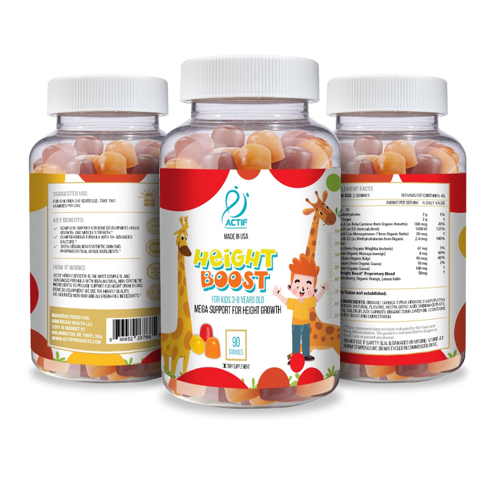 Actif Height Boost Mega Support for Kids 3-8 Years Old, Height Growth with 10+ Factors, 60 Gummies, Strawberry Flavor, Get Tall Fast Formula ACTIFAu supplements