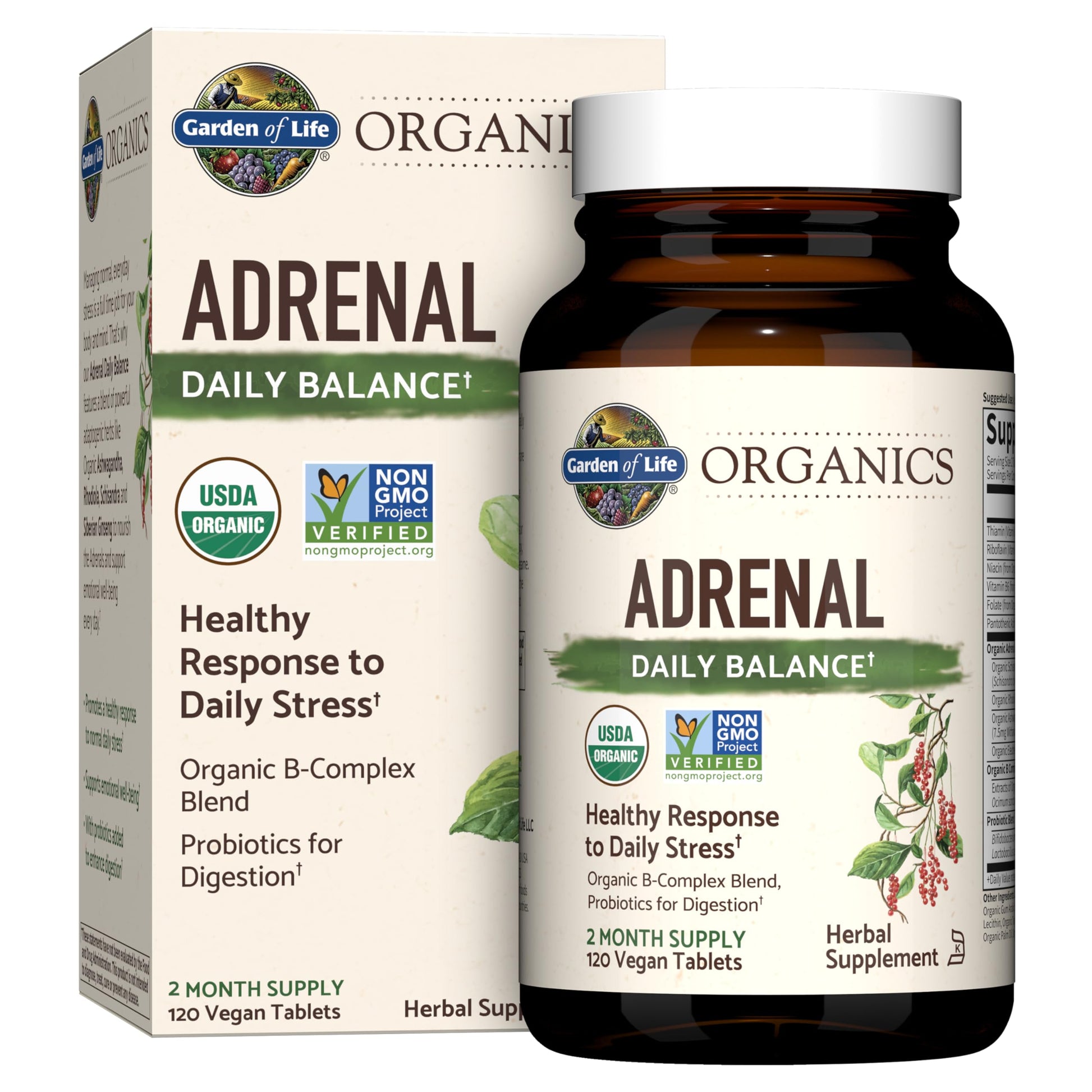 Garden of Life Organics Adrenal Daily Balance, Adaptogenic Herbs Ashwagandha, Holy Basil, B Complex & Probiotics, Organic Non-GMO, Vegan, Gluten Free Supplement, Two Month Supply, 120 Tablets Garden of LifeAu supplements