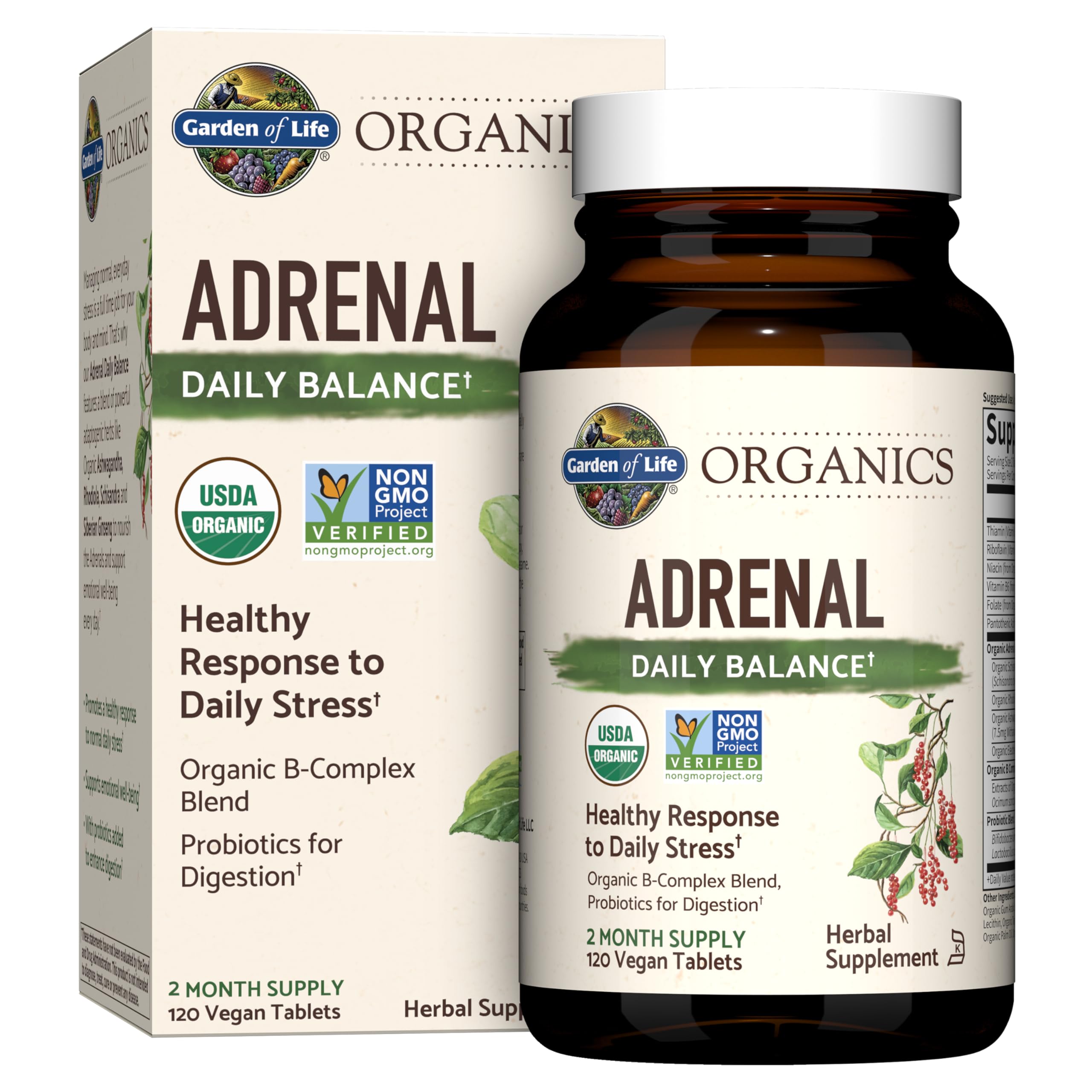 Garden of Life Organics Adrenal Daily Balance, Adaptogenic Herbs Ashwagandha, Holy Basil, B Complex & Probiotics, Organic Non-GMO, Vegan, Gluten Free Supplement, Two Month Supply, 120 Tablets Garden of LifeAu supplements