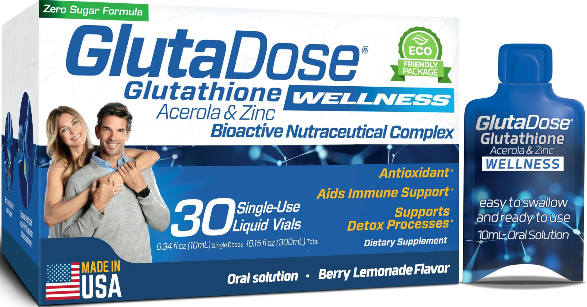 Liquid Glutathione Supplement, Lemon Berry Flavored Acerola Energy Booster w/Zinc, Daily Vitamins & Minerals, Zero Sugar Formulation, Everyday Auto-Immune Support for Adults, 0.34 fl oz, Pack of 30 GlutaDoseAu supplements
