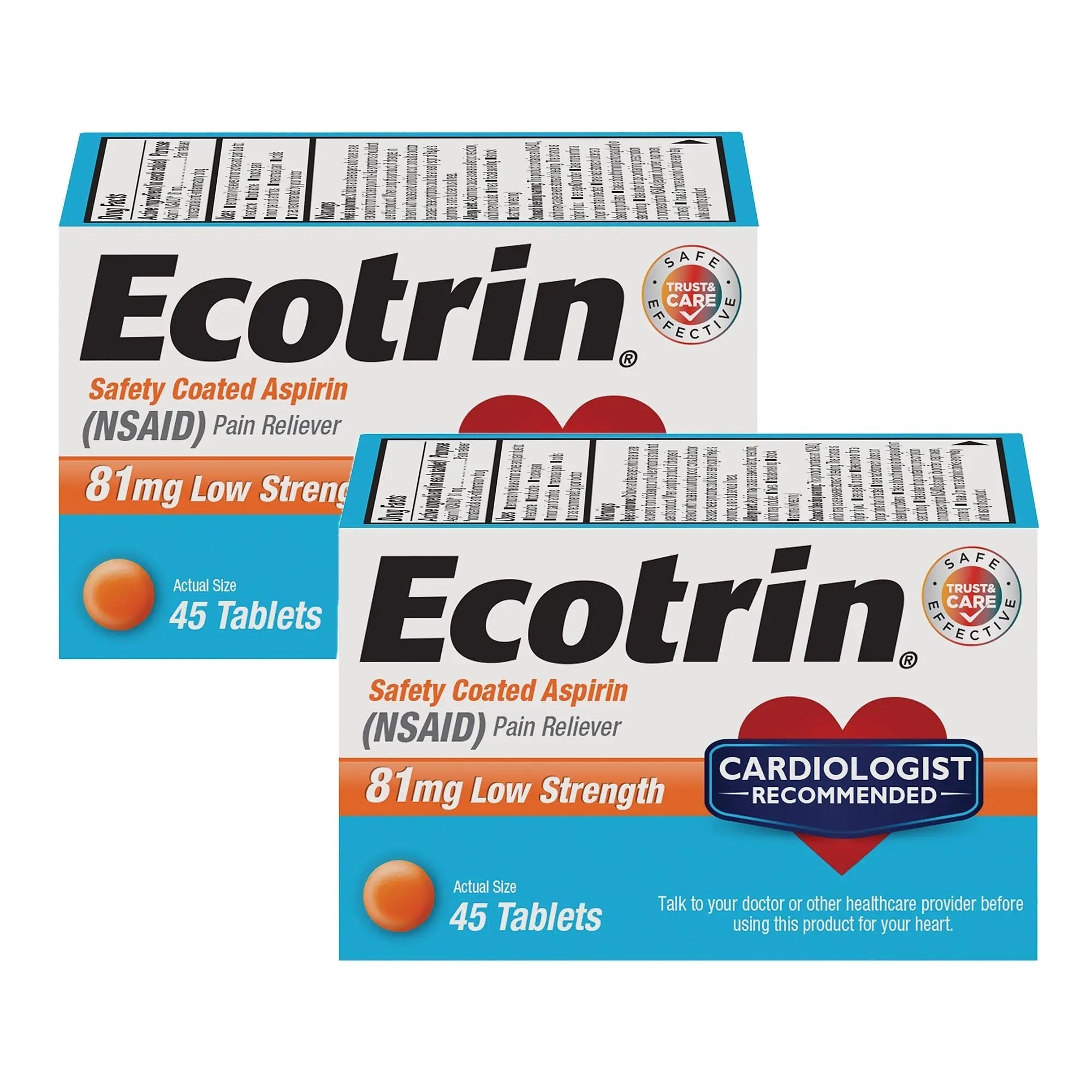Ecotrin Low Strength Safety Coated Aspirin, NSAID 81mg, 45 count (2 Pack) EcotrinAu supplements