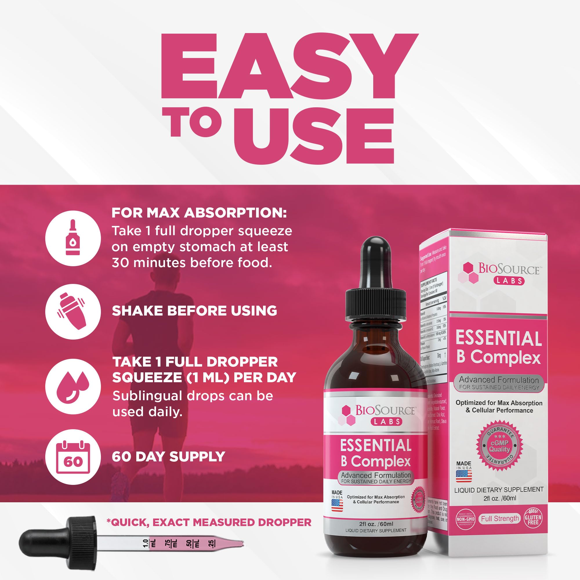 BioSource Labs Essential B Complex - Daily Vegan Vitamin B-Complex Sublingual Liquid BioSource LabsUS supplements