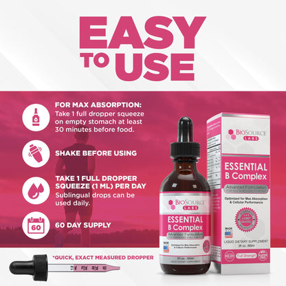 BioSource Labs Essential B Complex - Daily Vegan Vitamin B-Complex Sublingual Liquid BioSource LabsUS supplements