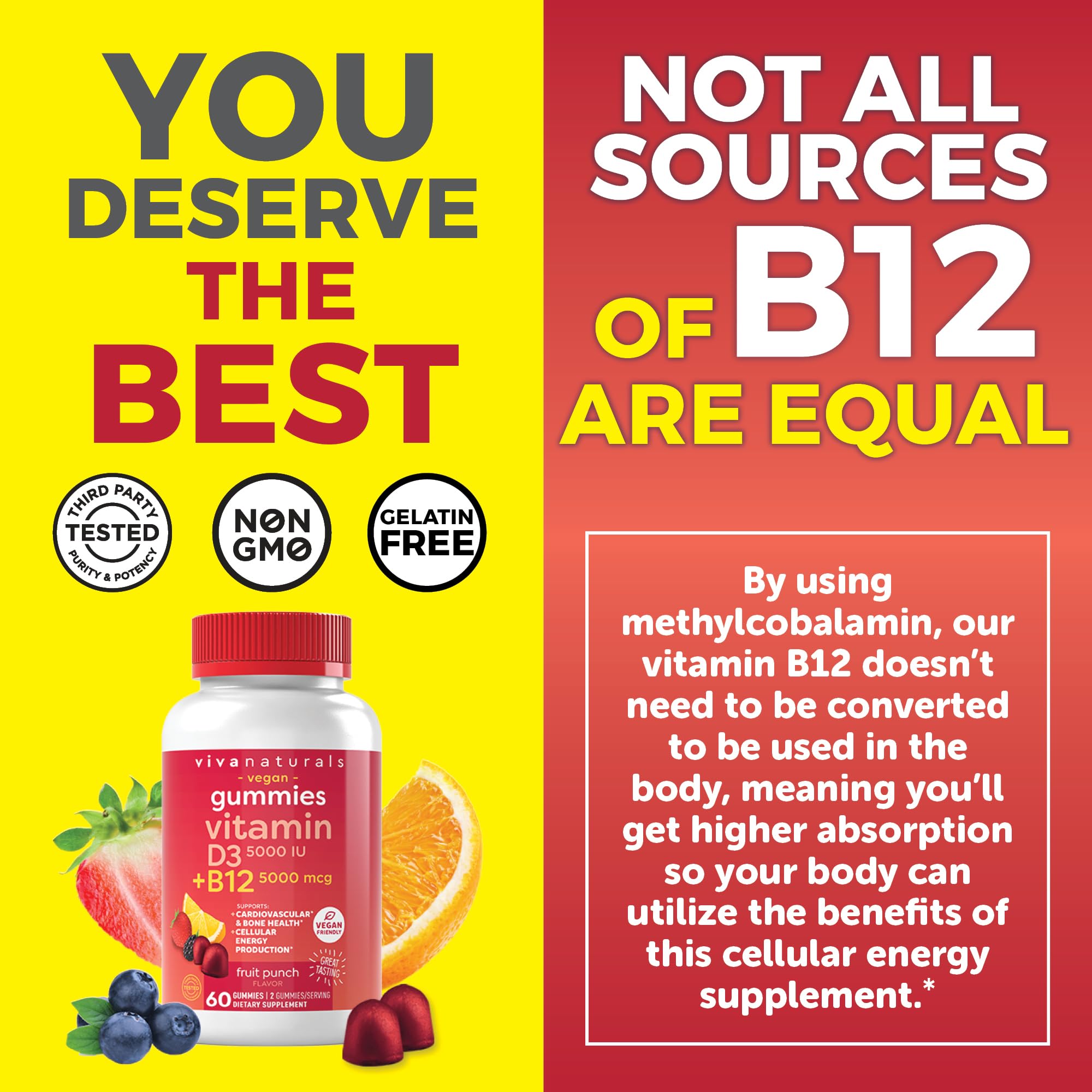 Viva Naturals Plant-Based B12 Gummies with Vitamin D3 - Chewable 5000mcg B12 Viva NaturalsAu supplements