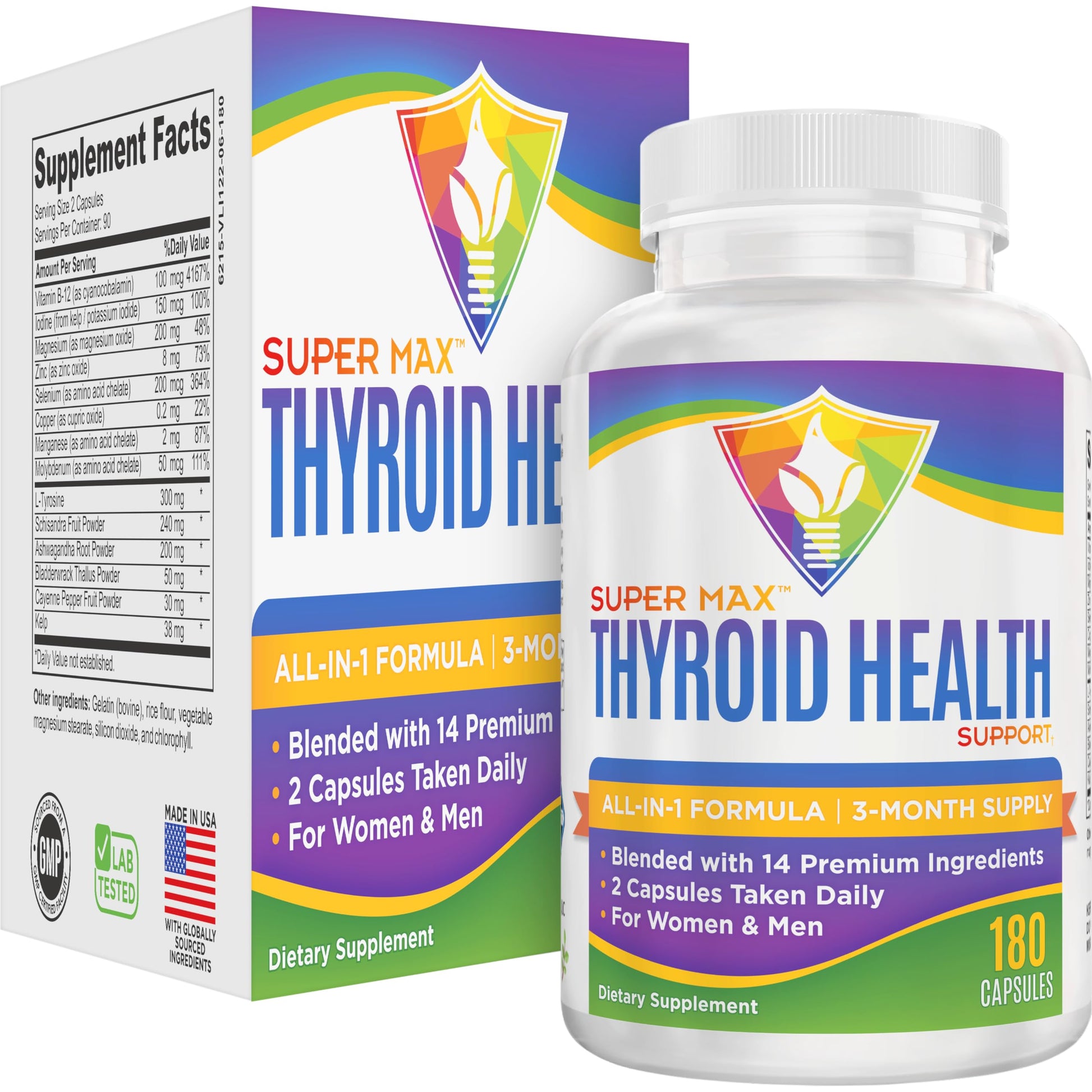 Thyroid Support (3-Month) Supplement All-in-1 with 14 Active Ingredients in 1 Formula | Thyroid Health Support Supplements | Women & Men | 90-Day Bulk Supply | 180 Capsules Elevate Recovery SupplementsAu supplements
