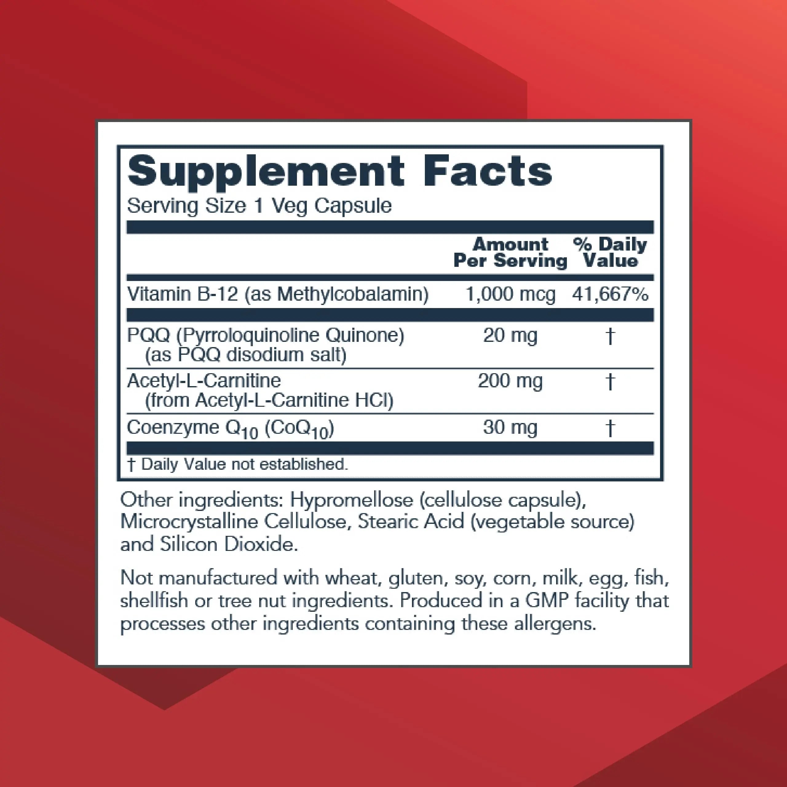 PROTOCOL FOR LIFE BALANCE PQQ Complex - Mitochondrial Health - with CoQ10 & L Carnitine - B Vitamin - Supplement for Energy - 30 Veg Caps PROTOCOL FOR LIFE BALANCEAu supplements